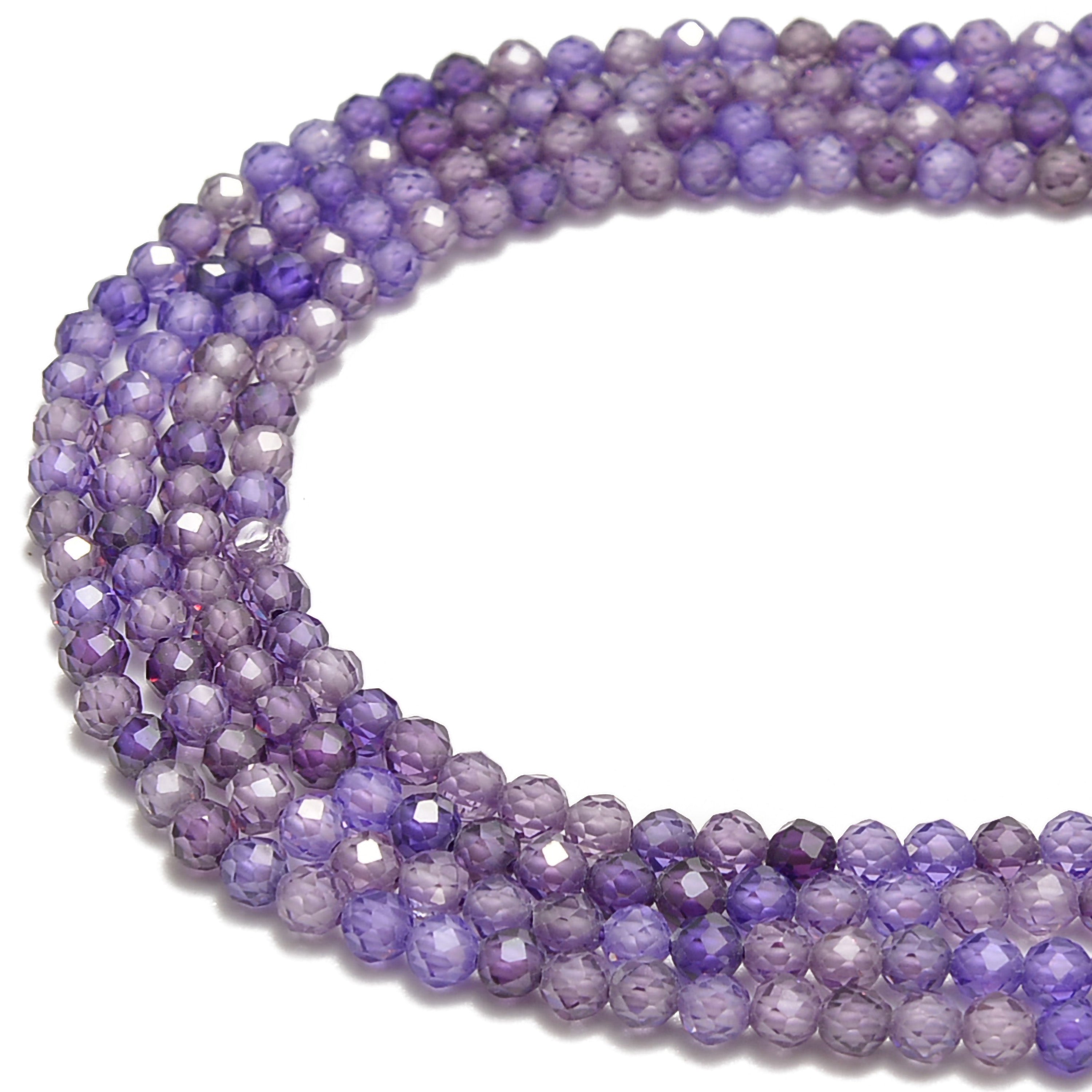 Natural Purple Zircon CZ Faceted Round Beads 2mm 3mm 4mm 15.5 Inch Strand for Jewelry Making, DIY Crafts, Bracelets & Necklaces - Wholesale Bulk Beads for Handmade Jewelry Design