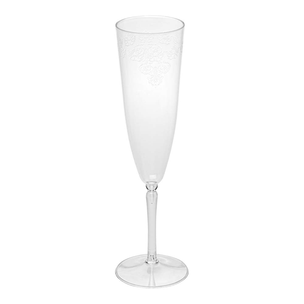 100-Pack 4 oz Clear Plastic Champagne Flutes - Disposable Tall Mimosa Glasses with Elegant Lace Design for Weddings, Parties & Events - Perfect for Champagne, Cocktails & Beverages (BPA-Free)