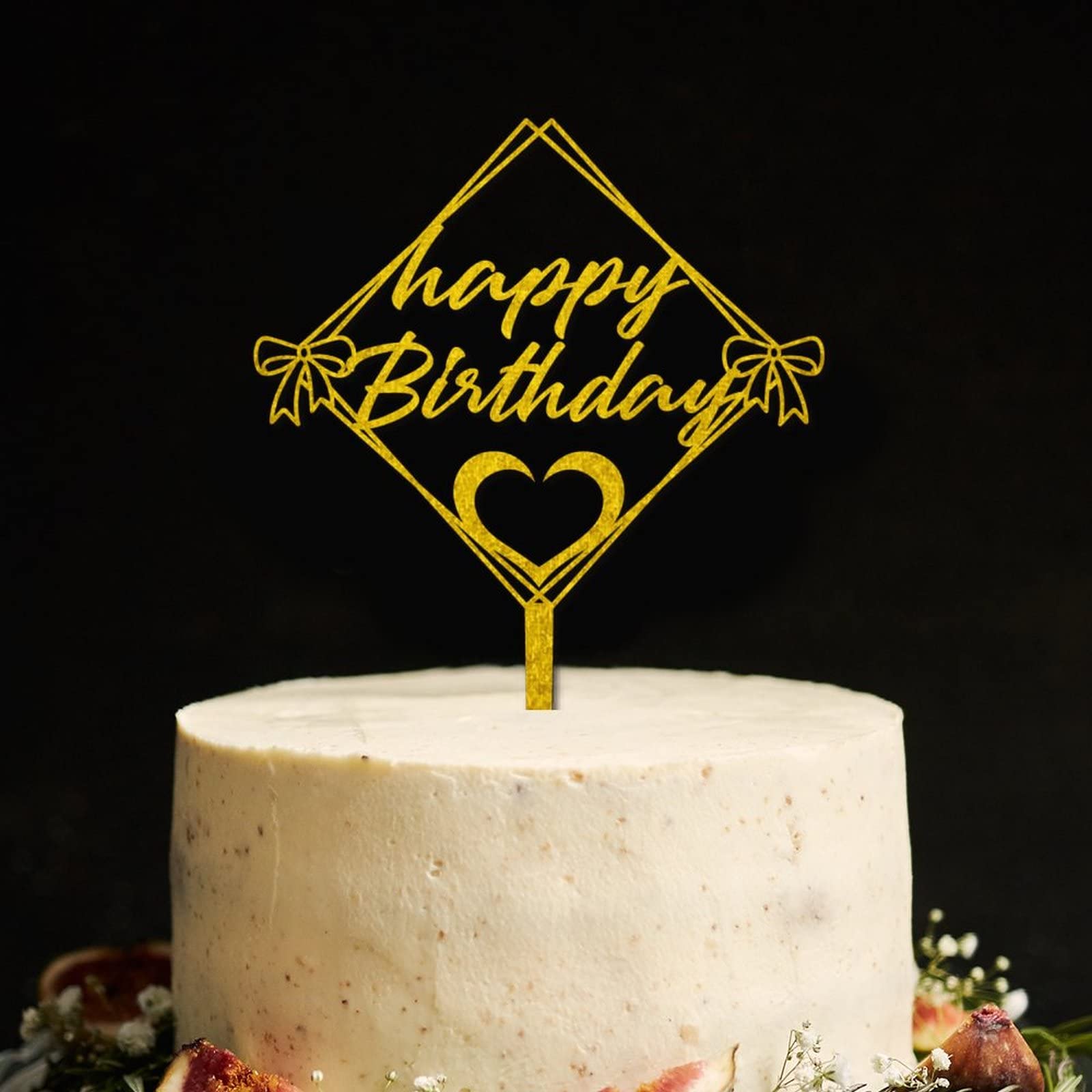 Golden Acrylic Rabbit & Deer Antlers Cake Topper - Happy Birthday Party Decorations for Anniversary, Kids & Adults - Custom Cake Decor for Birthday Cakes, Baby Showers & Special Celebrations