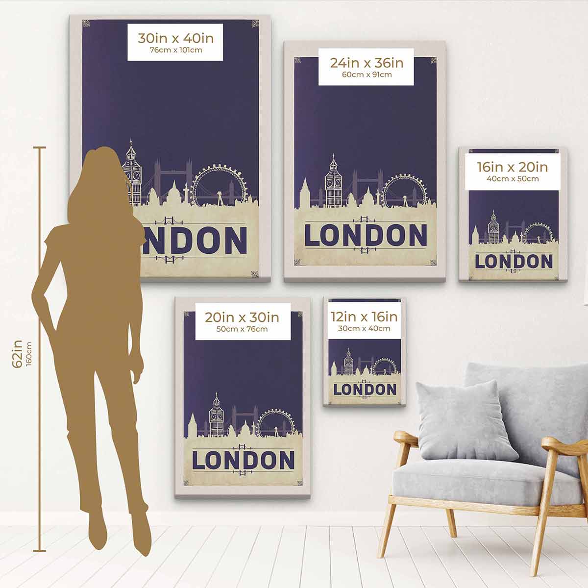 Purple London Wall Art Canvas Print - Modern Cityscape Home Decor for Living Room, Bedroom & Office