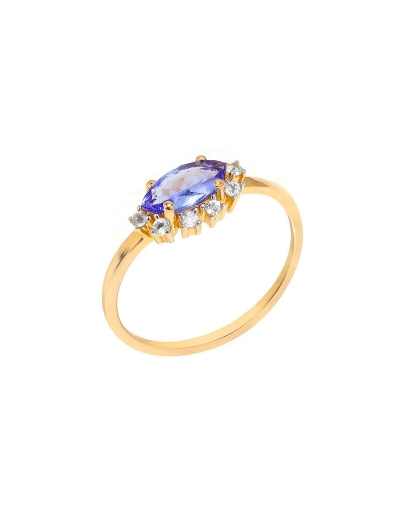 YoTreasure 10K Yellow Gold Healing Crystal Wedding Ring - Citrine, Green Onyx, London Blue Topaz, Ethiopian Opal, Moonstone & Tanzanite | Spiritual Jewelry for Meditation, Energy Healing & Special Occasions