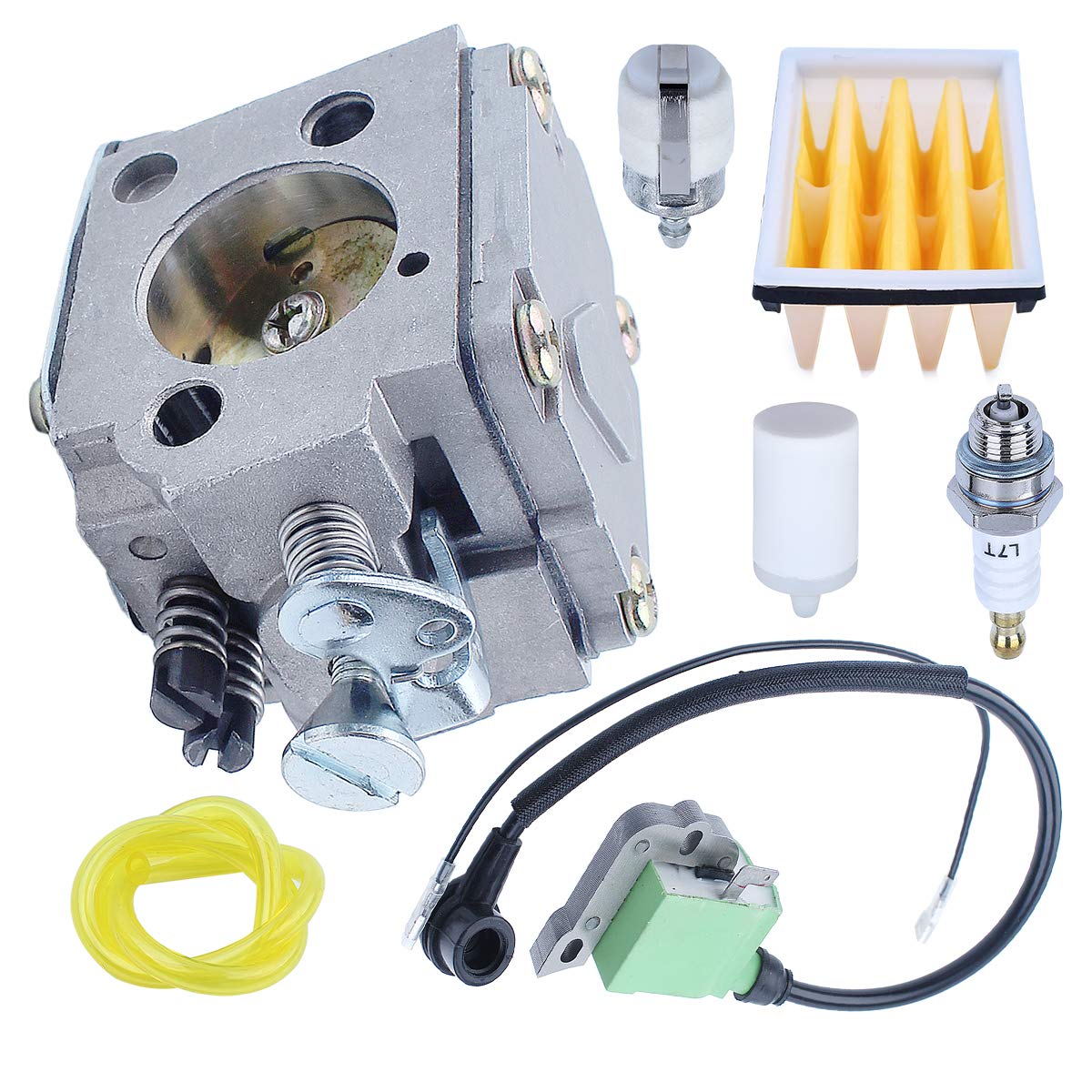 Husqvarna 268 272 272XP 61 266 Chainsaw Carburetor Kit with Ignition Coil, Air Filter & Fuel Line - Compatible with Models 503280316 & 503901401 - Perfect for Chainsaw Maintenance & Repair