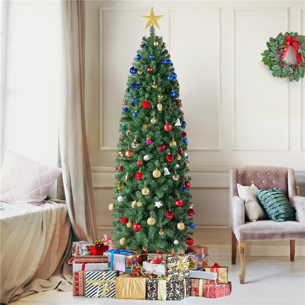 Yaheetech 6Ft Artificial Christmas Tree Hinged Spruce Pencil - Premium Holiday Decor for Home, Office & Party | Flocked Snowy Xmas Tree with Metal Stand