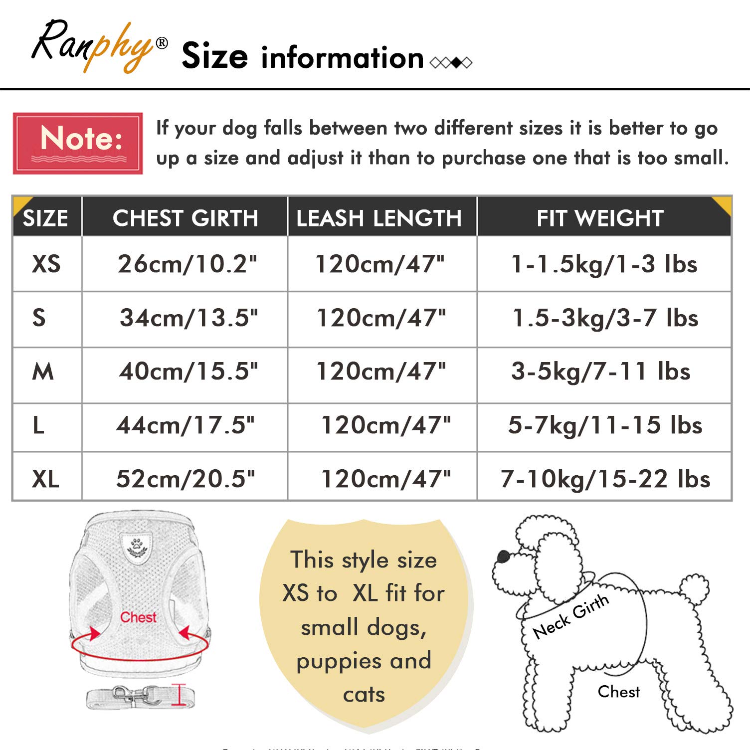 Ranphy Escape Proof Reflective Cat Harness and Leash Set - Adjustable No Pull Soft Mesh Vest for Small Dogs & Cats - Padded Walking Jacket for Puppy, Kitten, Boy & Girl (Black, XS) - Perfect for Training, Outdoor Adventures & Night Walks