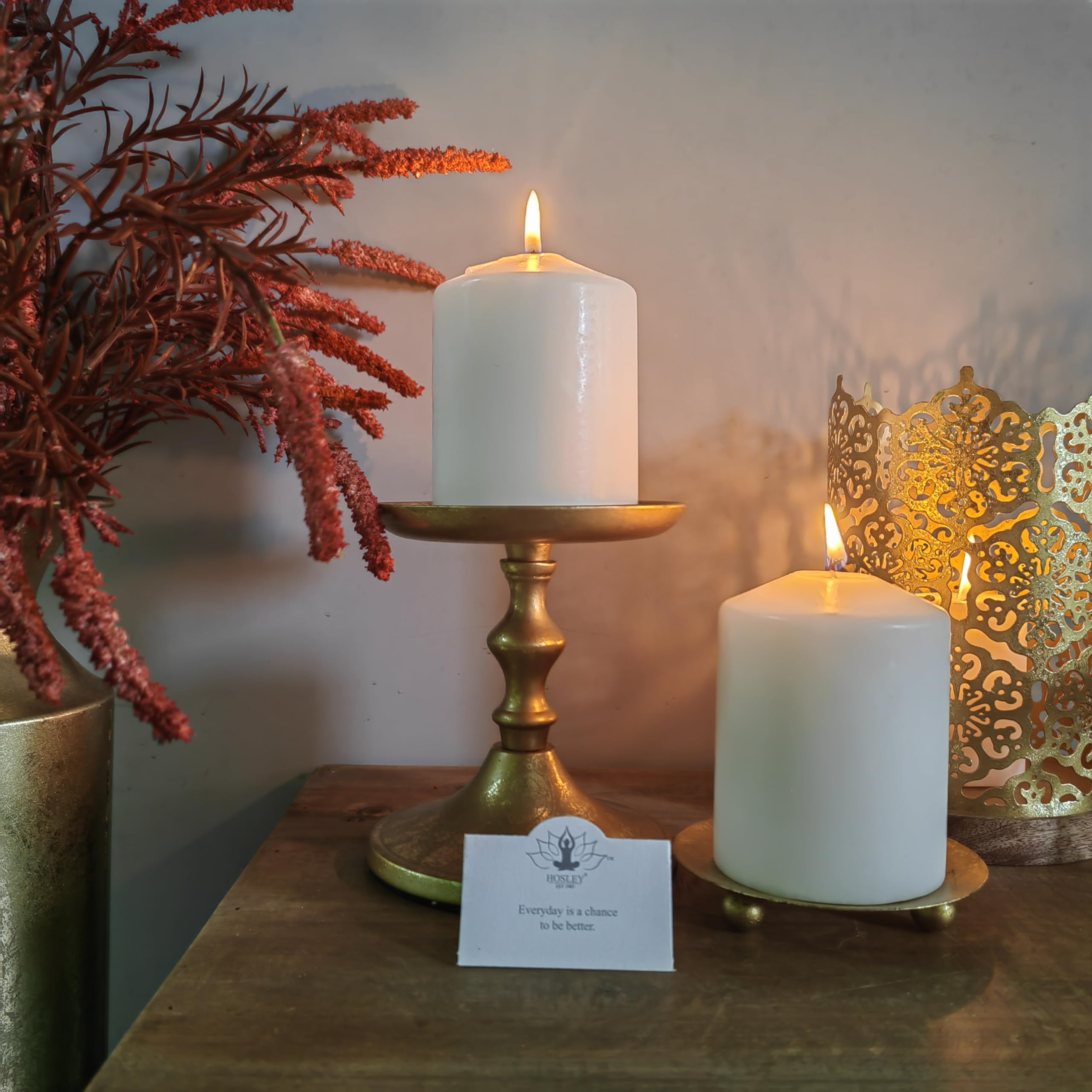 Hosley 4 Inch White Unscented Pillar Candles - Set of 4 for Wedding Decor, Emergency Lighting, Spa Relaxation, Aromatherapy, Party Centerpieces & Reiki Healing - Perfect for Home Decor, Romantic Dinners & Candlelit Gardens