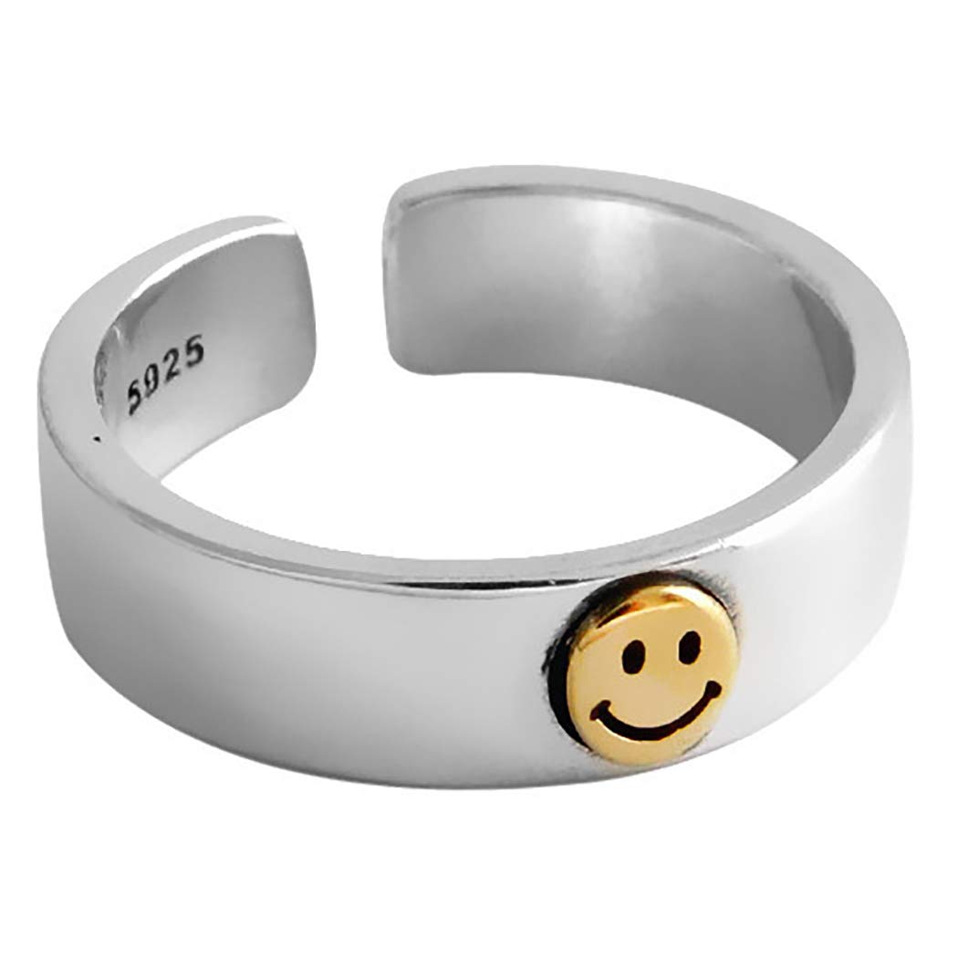 Woent Smiley Face Rings - Adjustable Opening Fashion Rings for Women & Girls - Trendy Ceremony Jewelry Gift for Parties, Birthdays & Everyday Wear