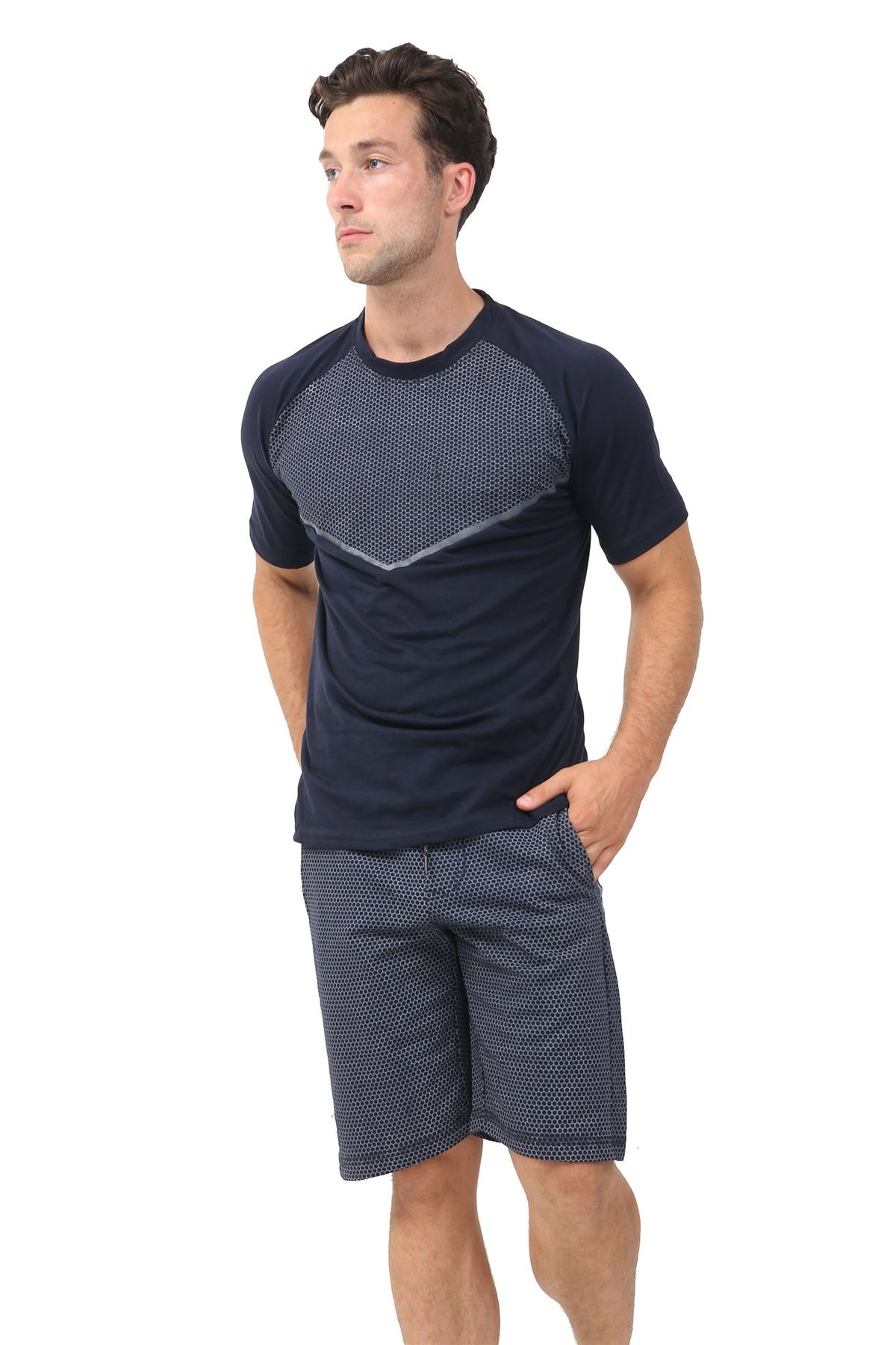 Men's Tribal Print Cotton Jersey Shorts Set with T-Shirt & Side Pockets - Comfortable Lounge Wear for Home, Sleep & Casual Outings