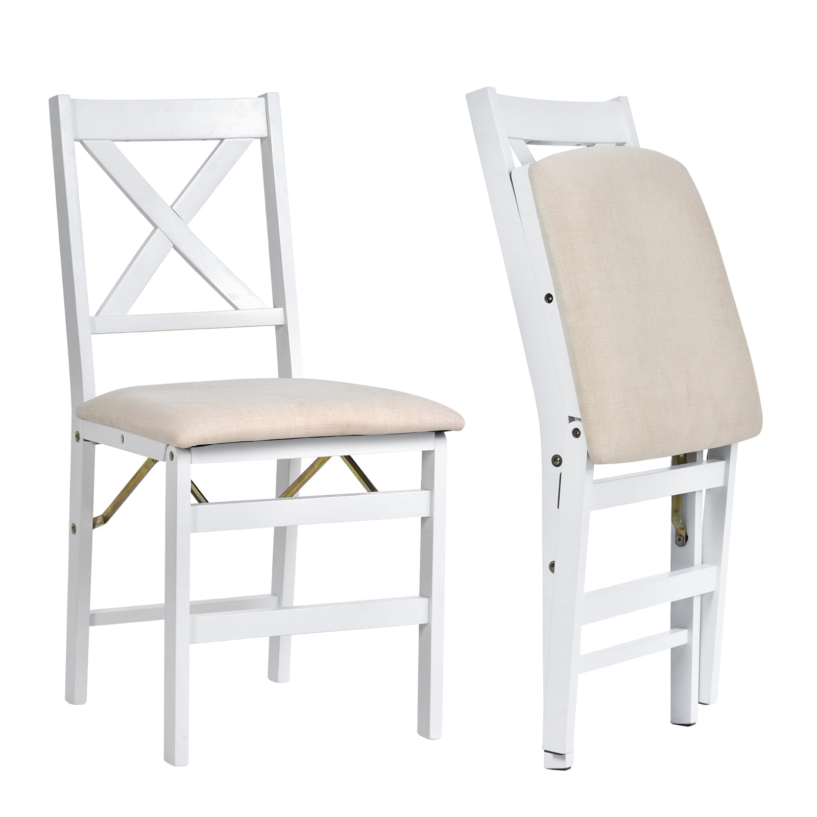 COLAMY Set of 2 Folding Dining Chairs with Padded Seats - Wooden Foldable Chairs for Kitchen, Dining Room, Party & Camping - Space Saving White Chairs for Small Spaces & Outdoor Events