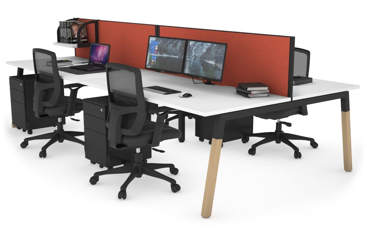 4-Person Office Workstation with Quadro A Legs & Wood Cross Beam - 1200L x 800W Desk with Cable Management Scallop | Perfect for Collaborative Workspaces & Home Offices