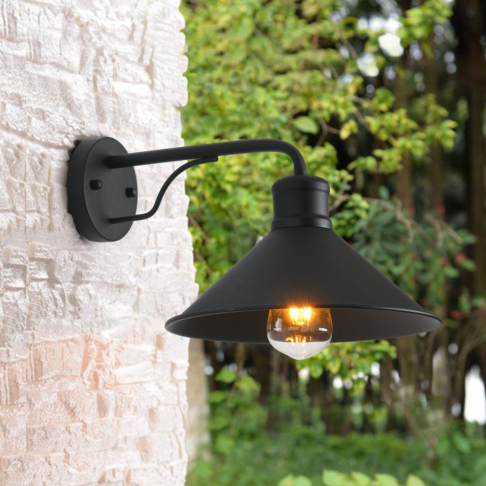2 Pack Matte Black Modern Farmhouse Wall Sconce - Outdoor Wall Lights for House & Porch - E26 Socket Barn Lights - Indoor/Outdoor Use for Patio, Garden & Entryway Lighting