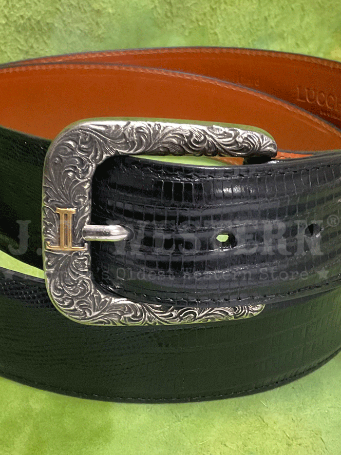 Lucchese W8011 Men's Classic Lizard Western Belt - Genuine Leather Dress Belt for Cowboy Boots & Western Wear - Black