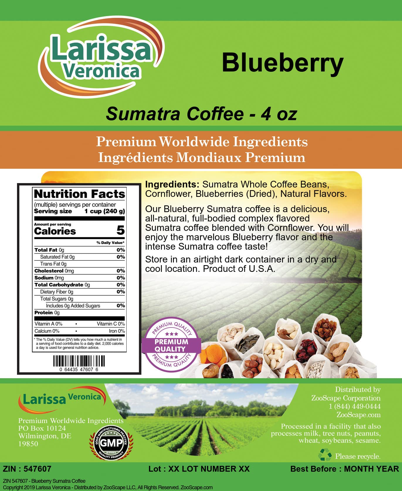 Premium Blueberry Sumatra Coffee - Gourmet Naturally Flavored Whole Bean Coffee (4oz x 3 Pack) - Perfect for Home Brewing, Gifts & Office Use