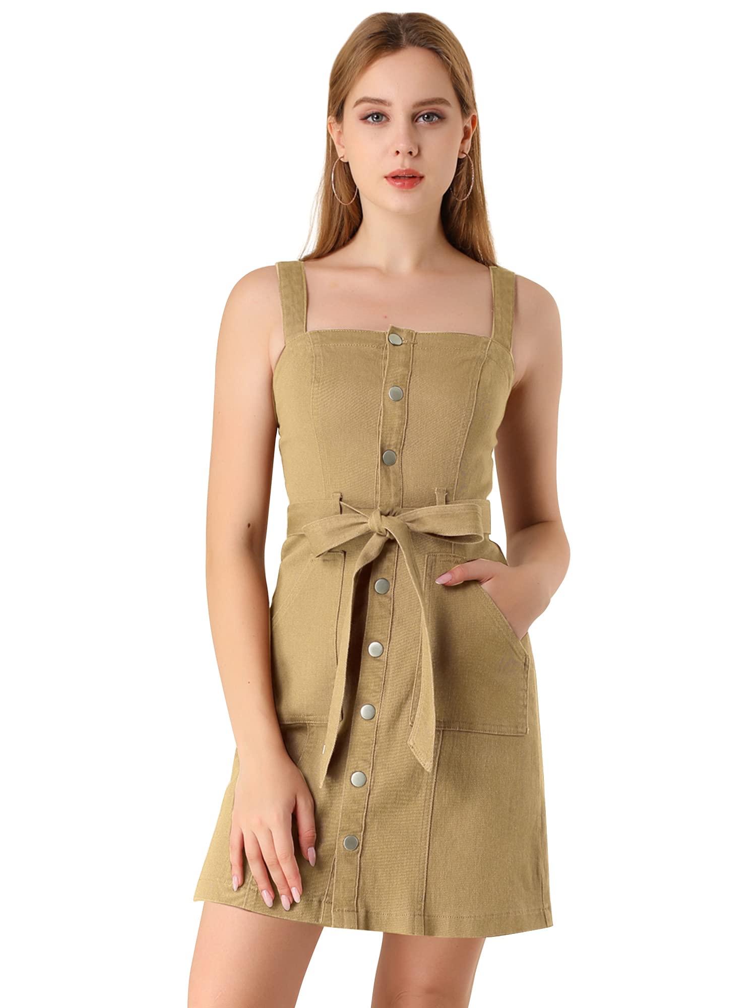 Allegra K Women's Classic Denim Pinafore Dress with Adjustable Straps - Vintage Overalls Style Jean Dress for Casual Outings, Brunch Dates & Spring Fashion