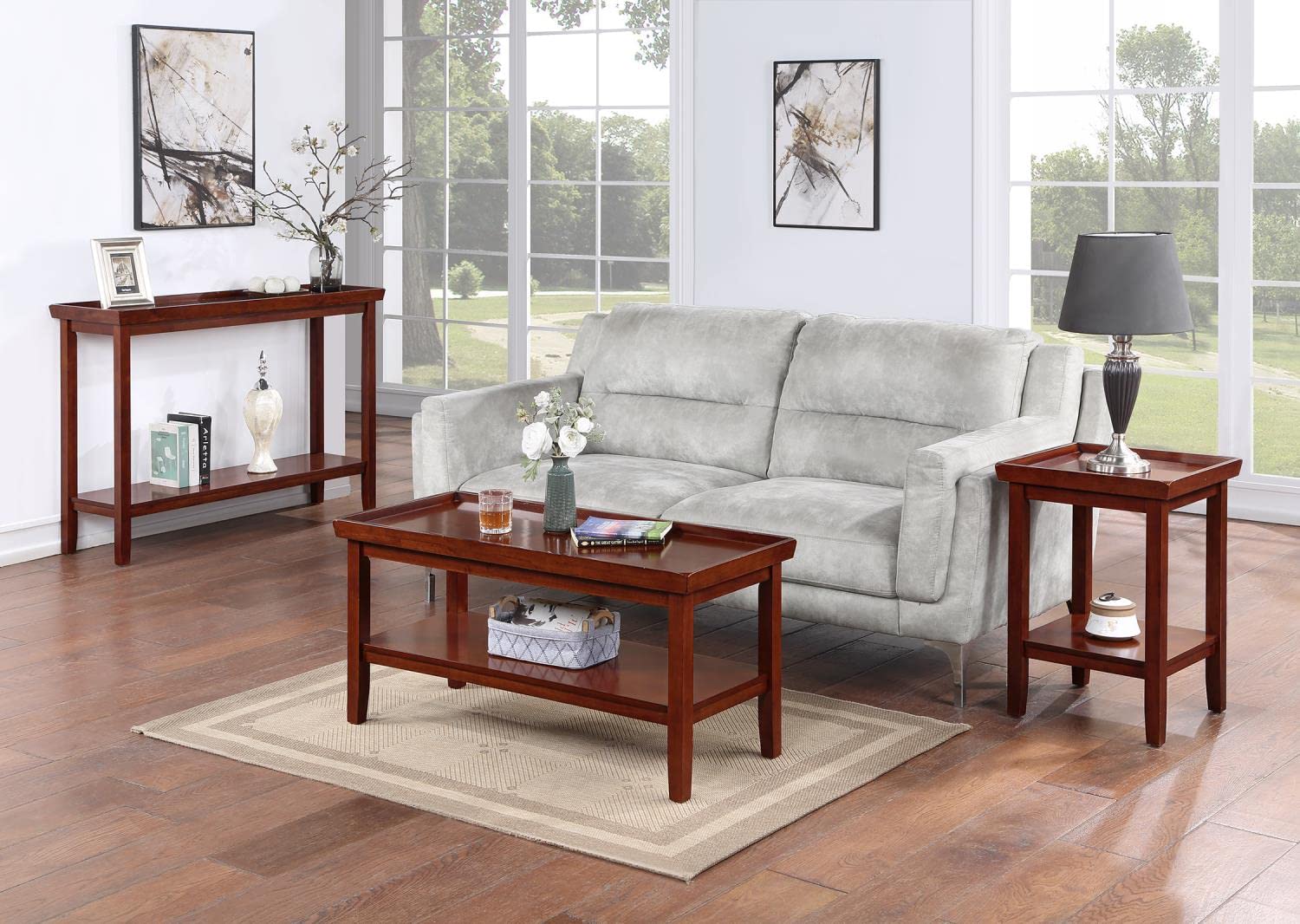 Convenience Concepts Ledgewood Console Table with Shelf - Mahogany Finish Entryway Sofa Table for Hallway, Living Room & Bedroom Decor