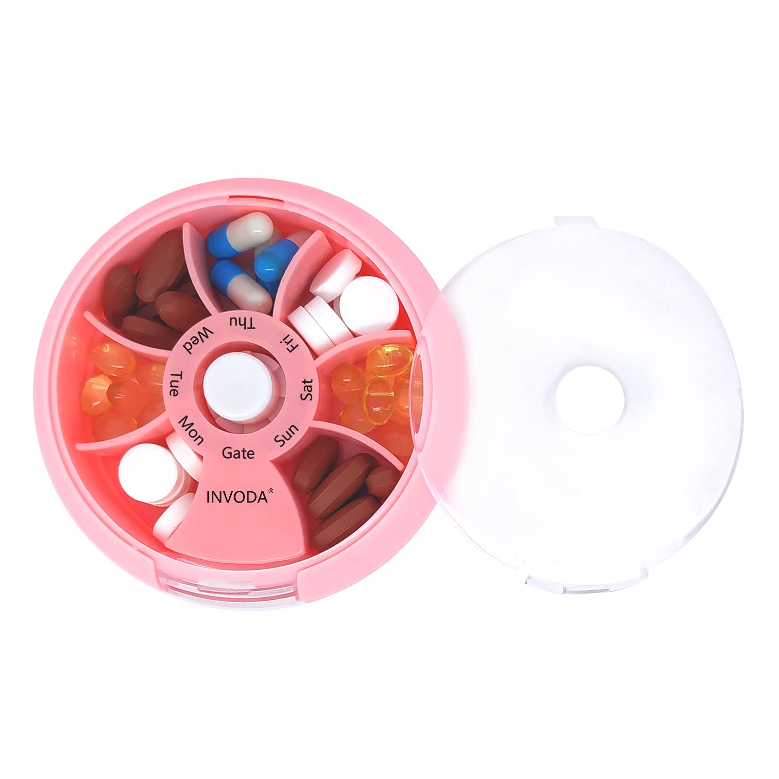 Portable Weekly Pill Organizer - Cute Round Travel Pill Case with Purse & Bag - Small Medicine Container for Daily Use, Travel, and On-the-Go (Pink) - Perfect for Home, Office, Gym, and Vacation
