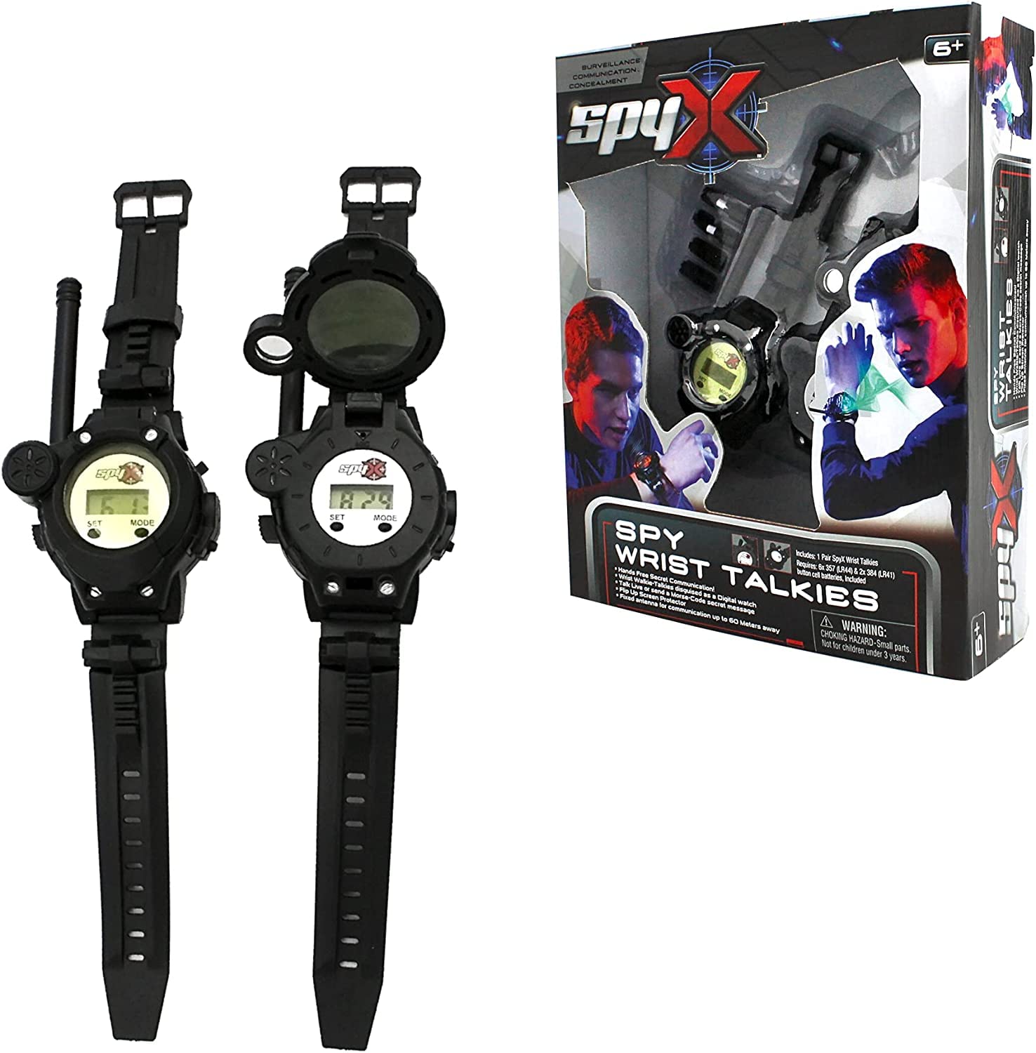 SpyX Spy Wrist Talkies - 8-in-1 Multifunctional Kids Walkie Talkie Watch | Hands-Free Two-Way Radio Spy Gadget for Junior Secret Agents & Ninja Spies | Perfect for Outdoor Adventures, Birthday Parties & Role Play Games (2-Pack)