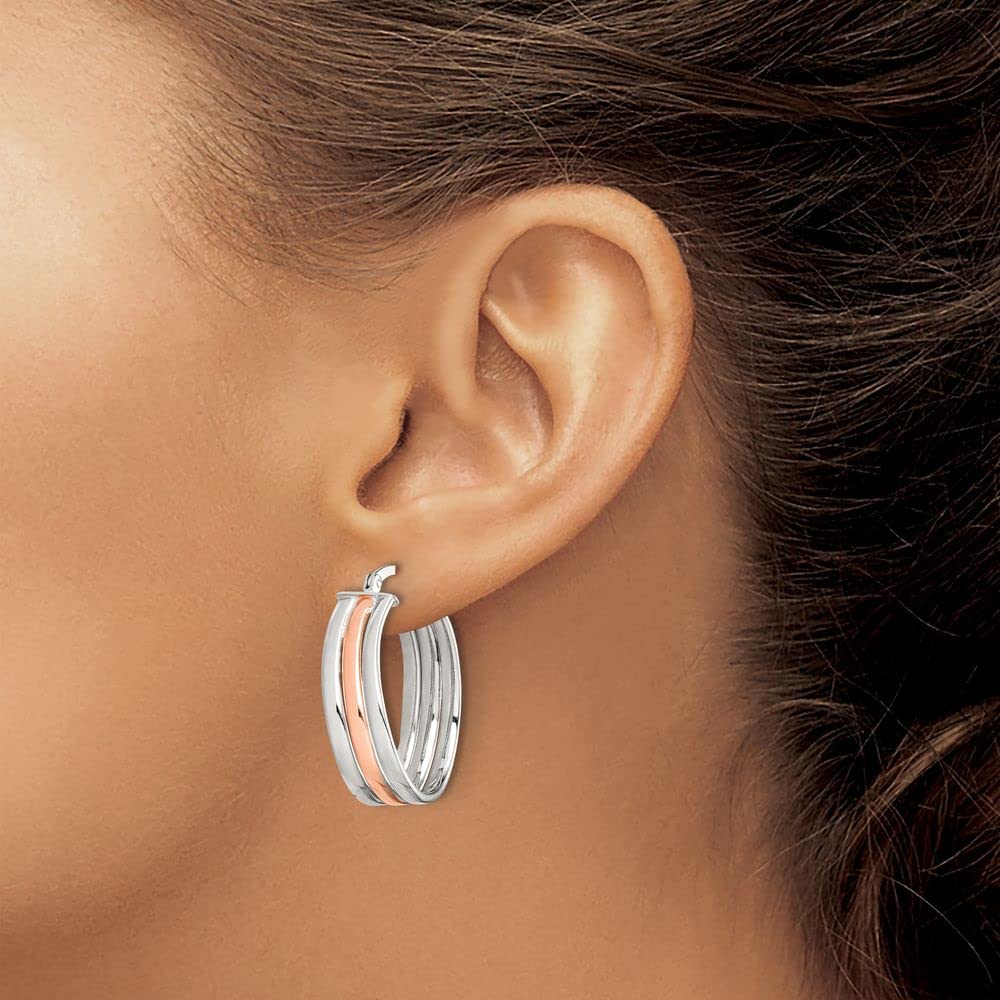925 Sterling Silver Rose Gold Hoop Earrings for Women - 28mm x 22mm Dainty Huggie Hoops, Perfect for Everyday Wear, Date Night & Gift Giving