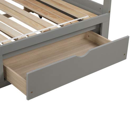 **Merai Wooden Daybed Frame with Grey Drawer - No Box Spring Needed - Perfect for Guest Rooms, Dormitories & Small Spaces**
