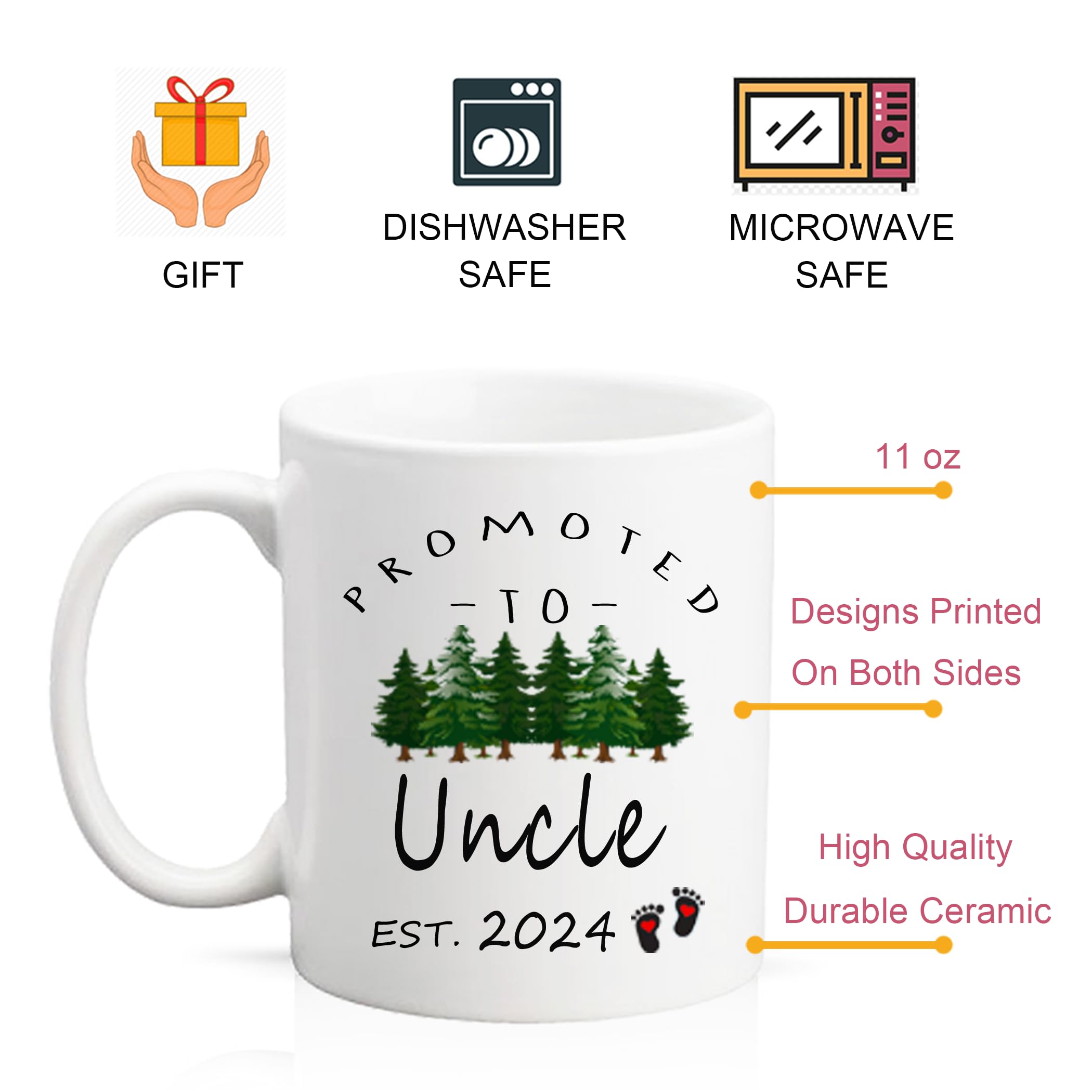 2024 New Aunt & Uncle Pregnancy Announcement Mug Set - 11oz Coffee Cups for Sister/Brother Gifts - Perfect for Birthday, Christmas & Gender Reveal Parties - Funny 'Promoted to Auntie/Uncle' Ceramic Mugs