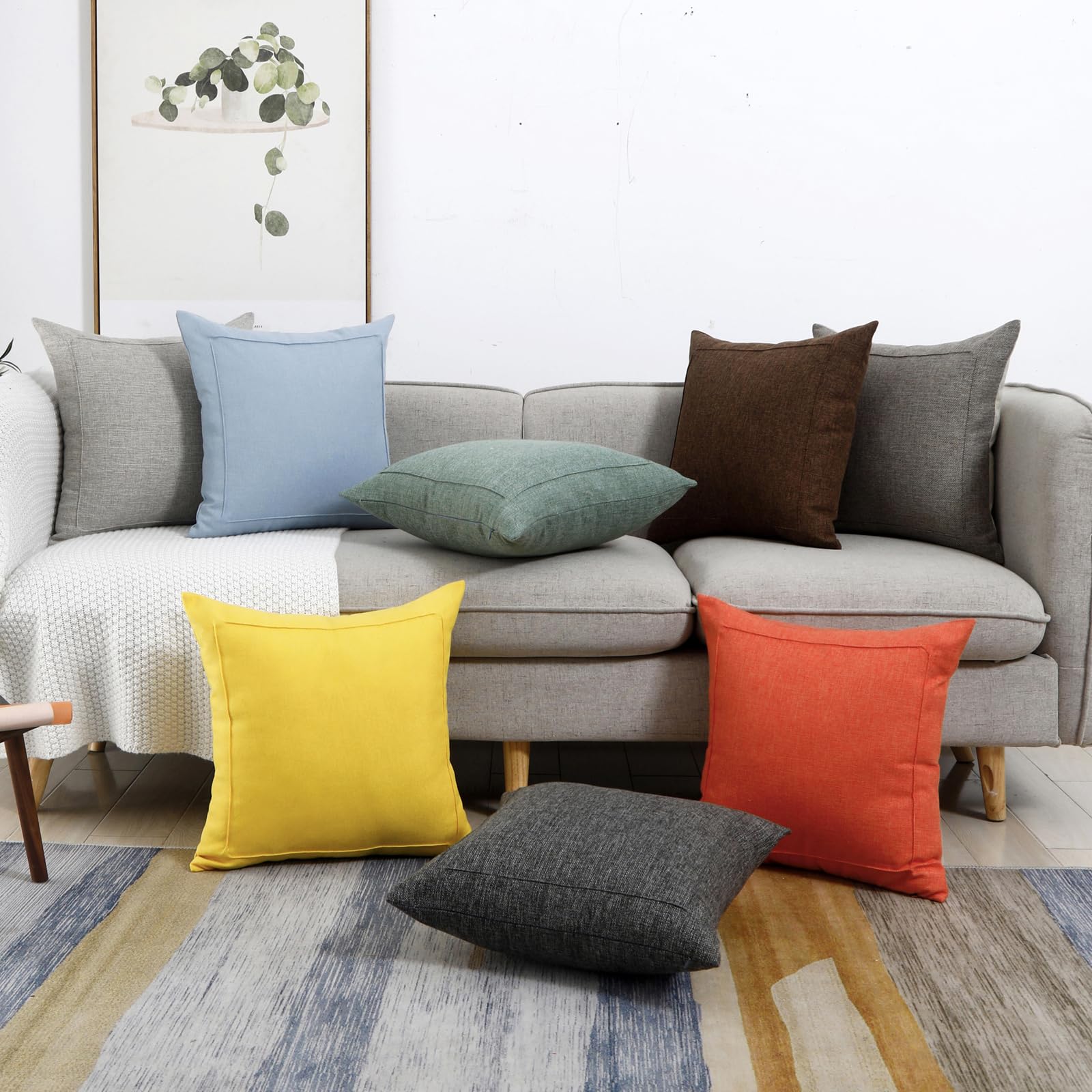Jepeak 2-Pack Burlap Linen Throw Pillow Covers 20x20 Inches - Farmhouse Modern Decorative Square Cushion Cases for Sofa, Couch & Bed - Blaze Orange Thickened Pillow Protectors - Perfect for Living Room, Bedroom & Home Decor