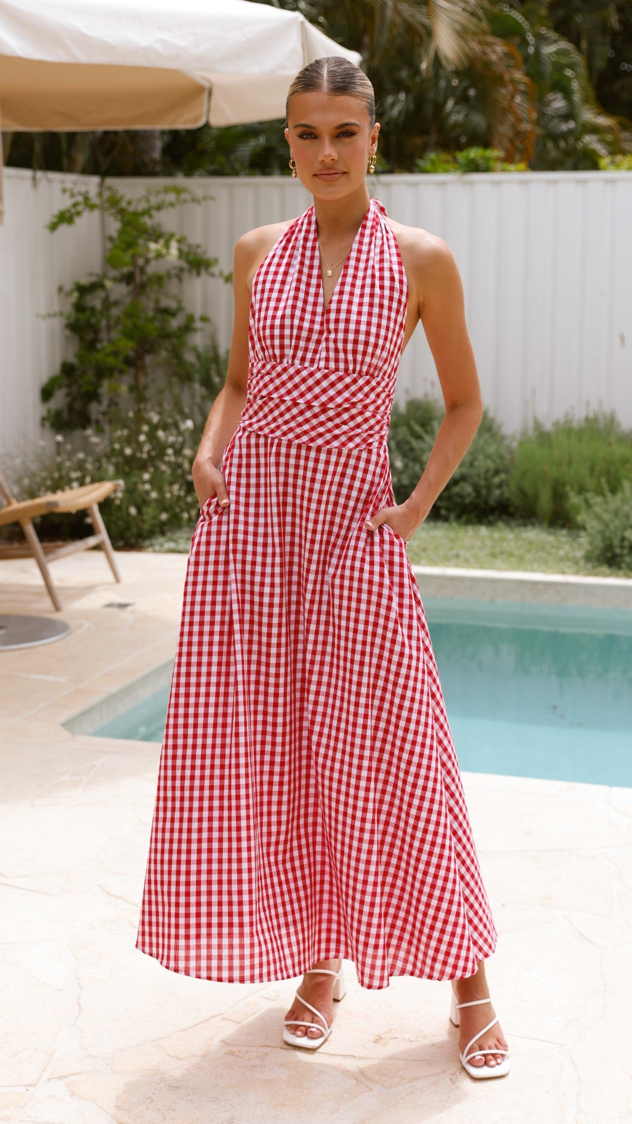 Brydie Halter Maxi Dress - Red Gingham Print Flowy Summer Dress for Women | Beach Cover Up, Vacation Outfit, Boho Chic Fashion