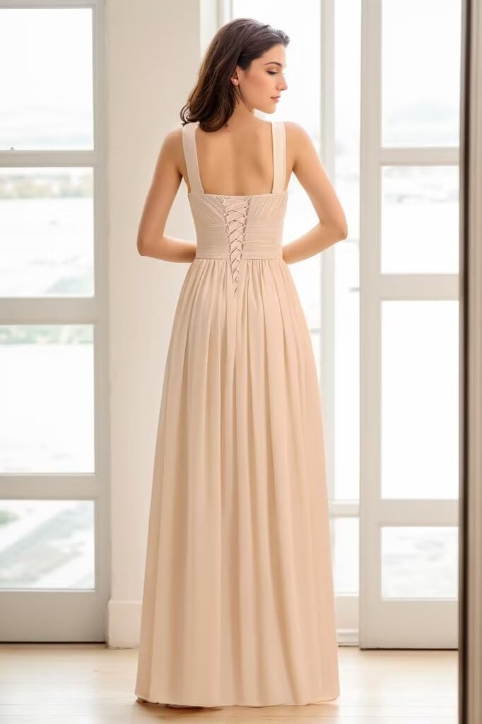Elegant A-Line Long Pleated Chiffon Bridesmaid Dress for Women - 2024 Wedding Party Formal Gown - Perfect for Bridesmaids, Evening Banquets and Special Occasions