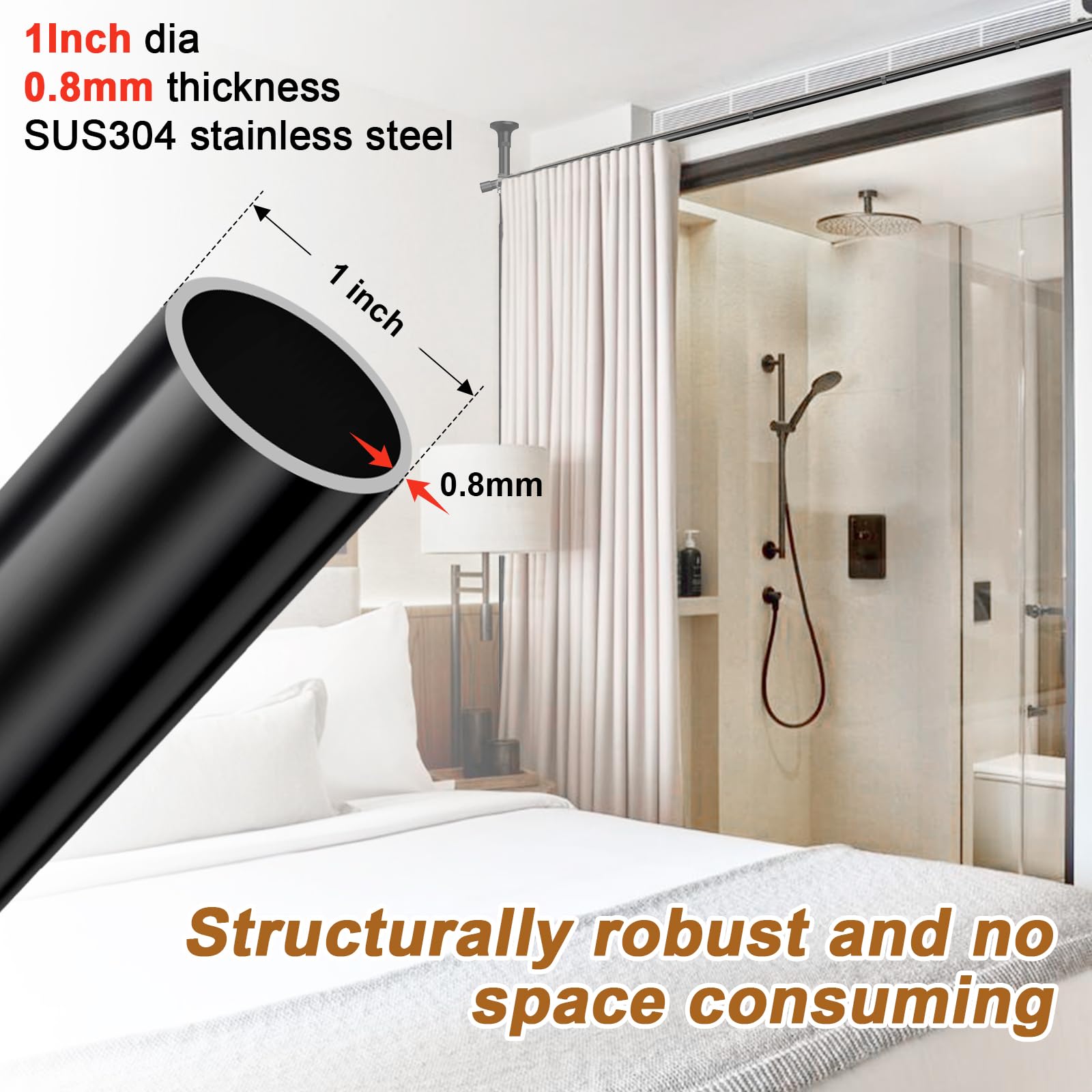 No Drill Room Divider Curtain Rod - Heavy Duty Adjustable Tension Rod 28-96