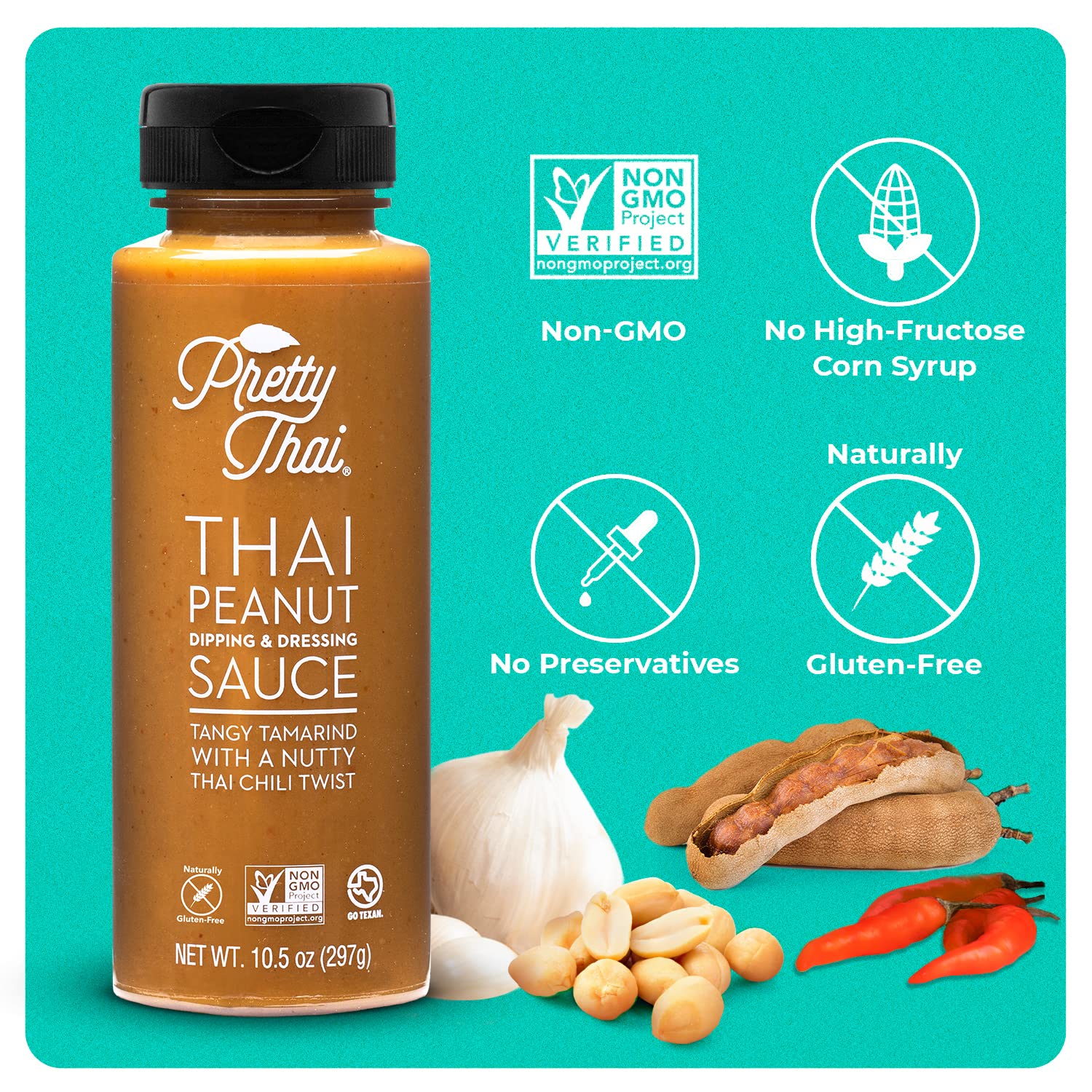 Authentic Thai Peanut Sauce - Gluten Free, Non-GMO, Vegan Certified - 100% Natural Stir Fry Sauce, Salad Dressing, Rice Seasoning & Dipping Condiment - Perfect for Asian Cuisine, Noodle Dishes & Spring Rolls