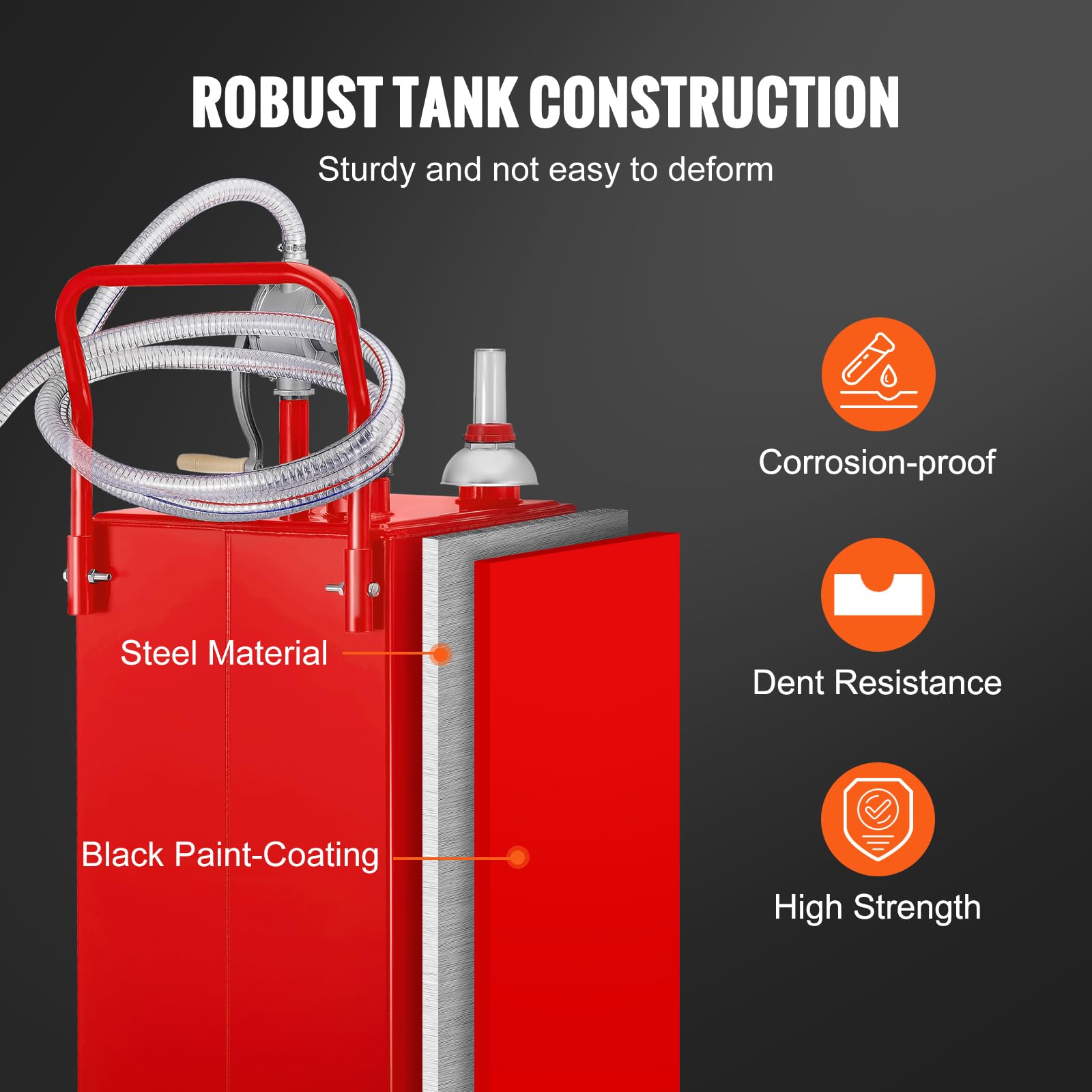 VEVOR 35 Gallon Gas Caddy with Manual Pump - Portable Fuel Storage Tank on Wheels for Gasoline & Diesel - Perfect for Cars, Lawn Mowers, ATVs, Boats & Outdoor Equipment - Red (Ideal for Garage, Farm, Construction Sites & Emergency Fuel Storage)