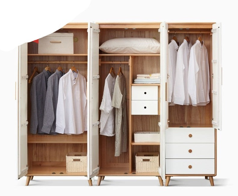 Solid Beech Wood Wardrobe Set - Modern Closet Organizer for Bedroom, Living Room & Office Storage