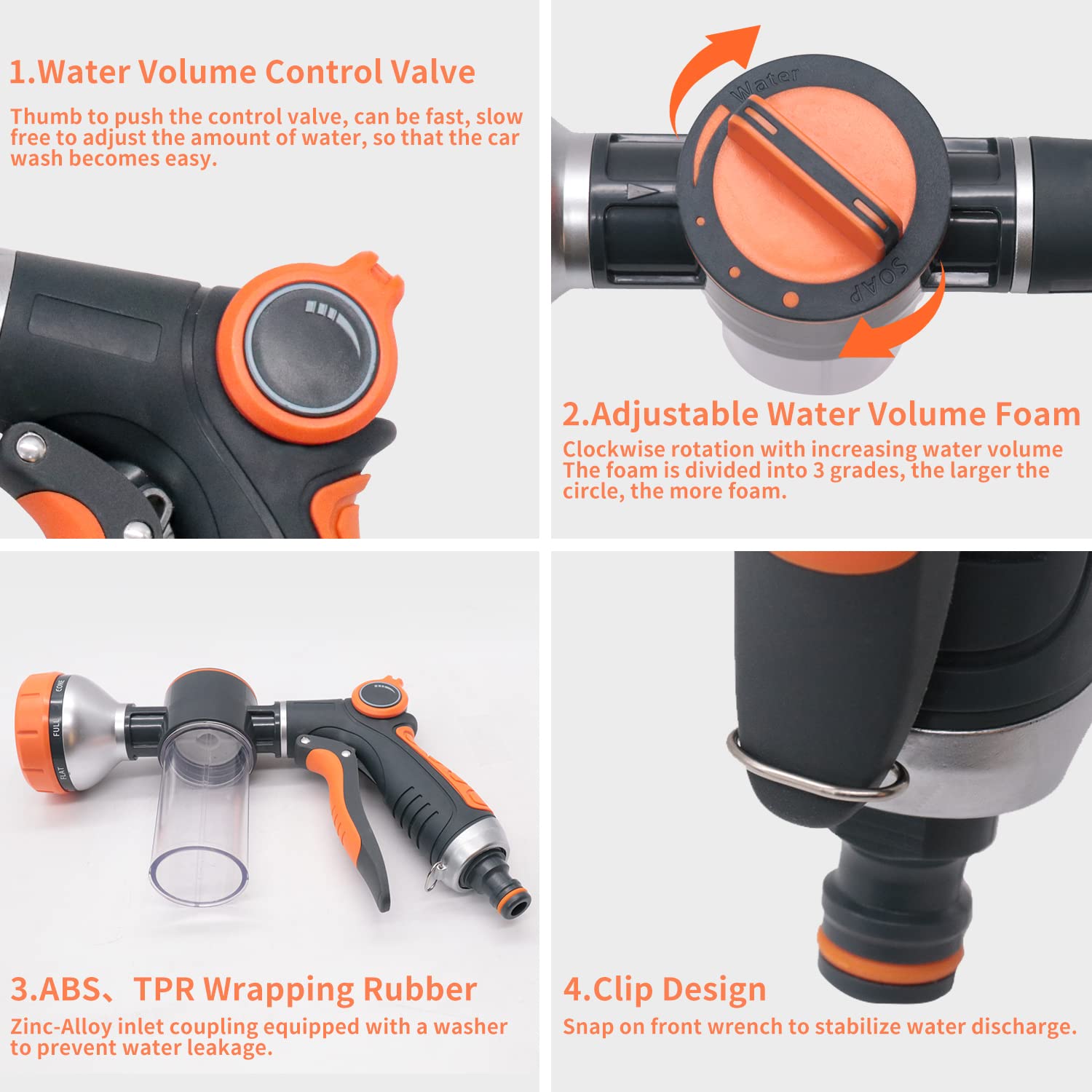**Heavy Duty Metal Garden Hose Nozzle - 8 Spray Patterns High Pressure Water Nozzle for Dog Washing, Car Cleaning, Plant Watering | Includes Soap Dispenser & Car Wash Mitt | Perfect for Outdoor Cleaning, Pet Care & Vehicle Maintenance**