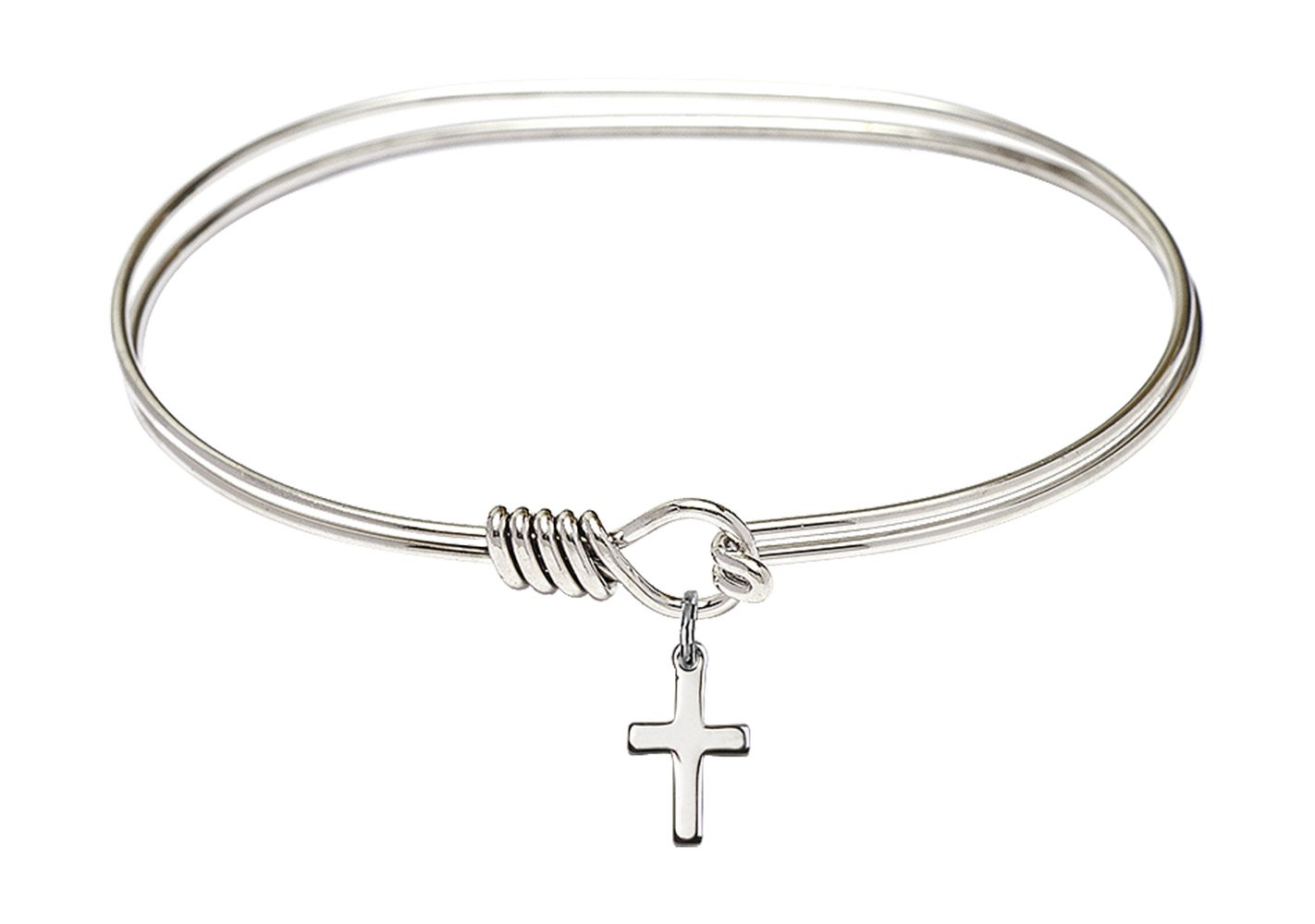 Sterling Silver Oval Eye Hook Bangle Bracelet with Cross Charm - Elegant Jewelry for Women, Perfect for Everyday Wear, Gifts & Special Occasions