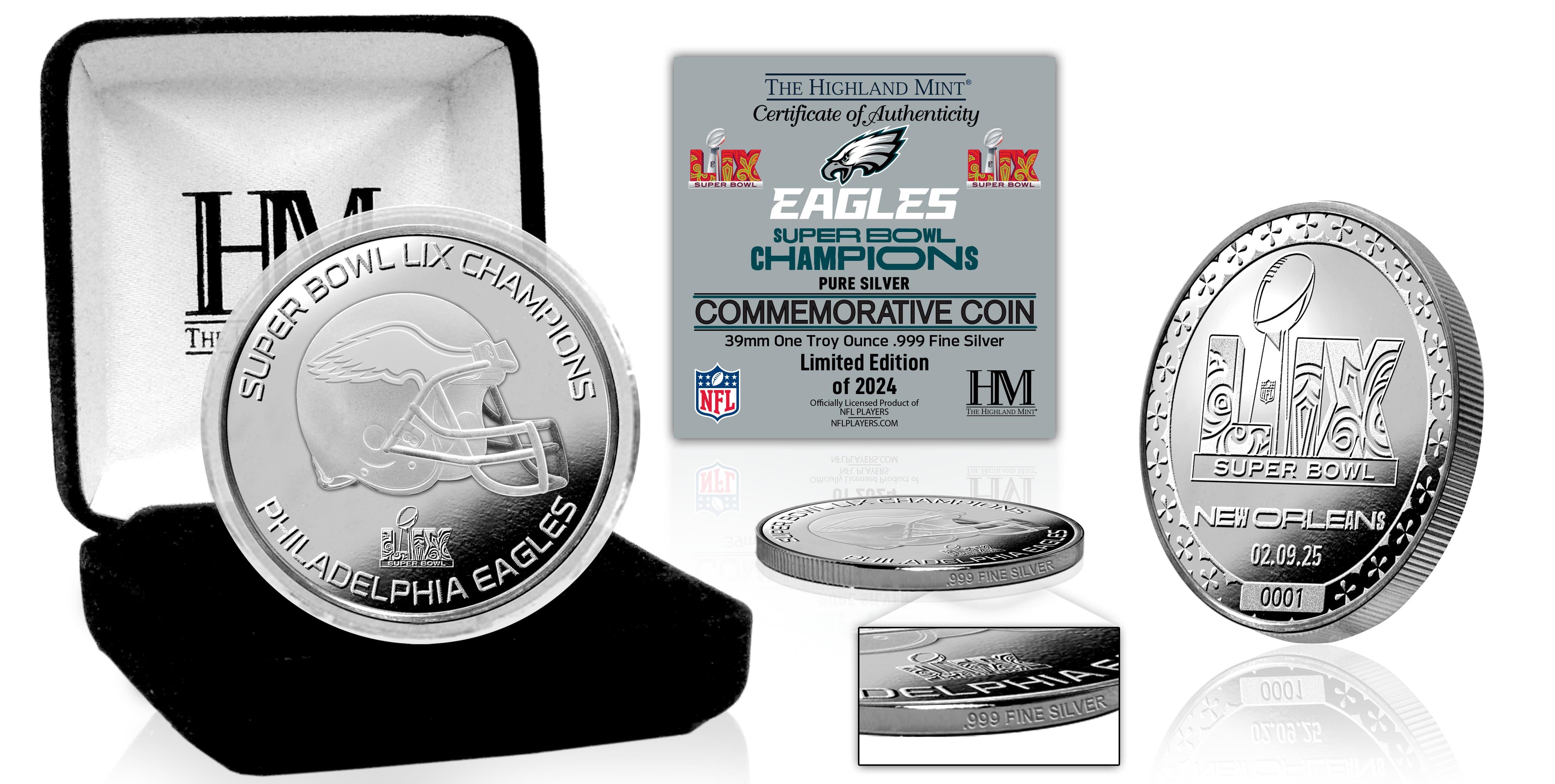 Philadelphia Eagles Super Bowl LIX Champions 1oz .999 Fine Silver Coin - Limited Edition Collectible for Football Fans & Silver Investors - Perfect for Gifts, Memorabilia Displays, and Investment Portfolios