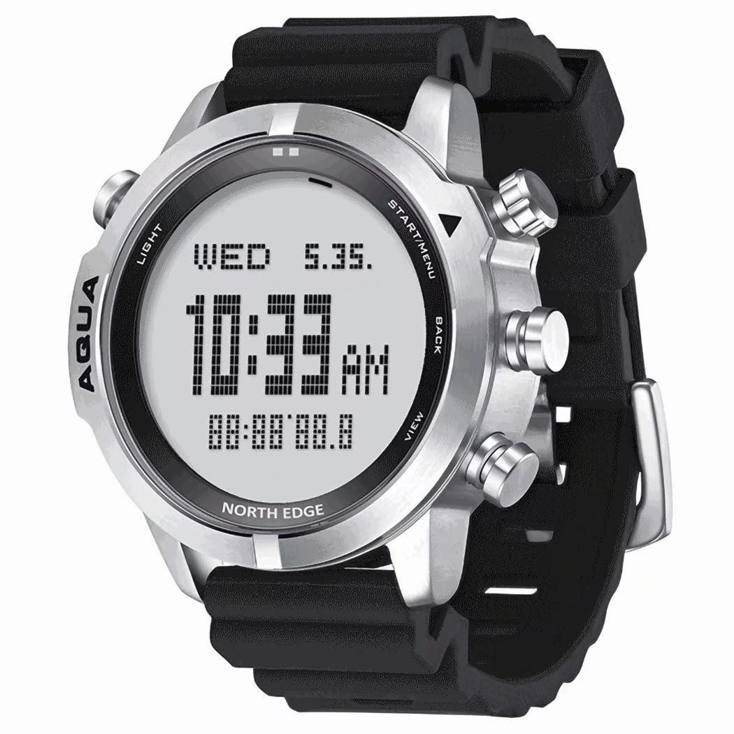 NORTH EDGE Aqua Digital Dive Watch for Men - Waterproof Scuba Diving Watch with Compass, Altimeter, Barometer & Pedometer - Professional Dive Computer for Swimming, Snorkeling & Outdoor Adventures