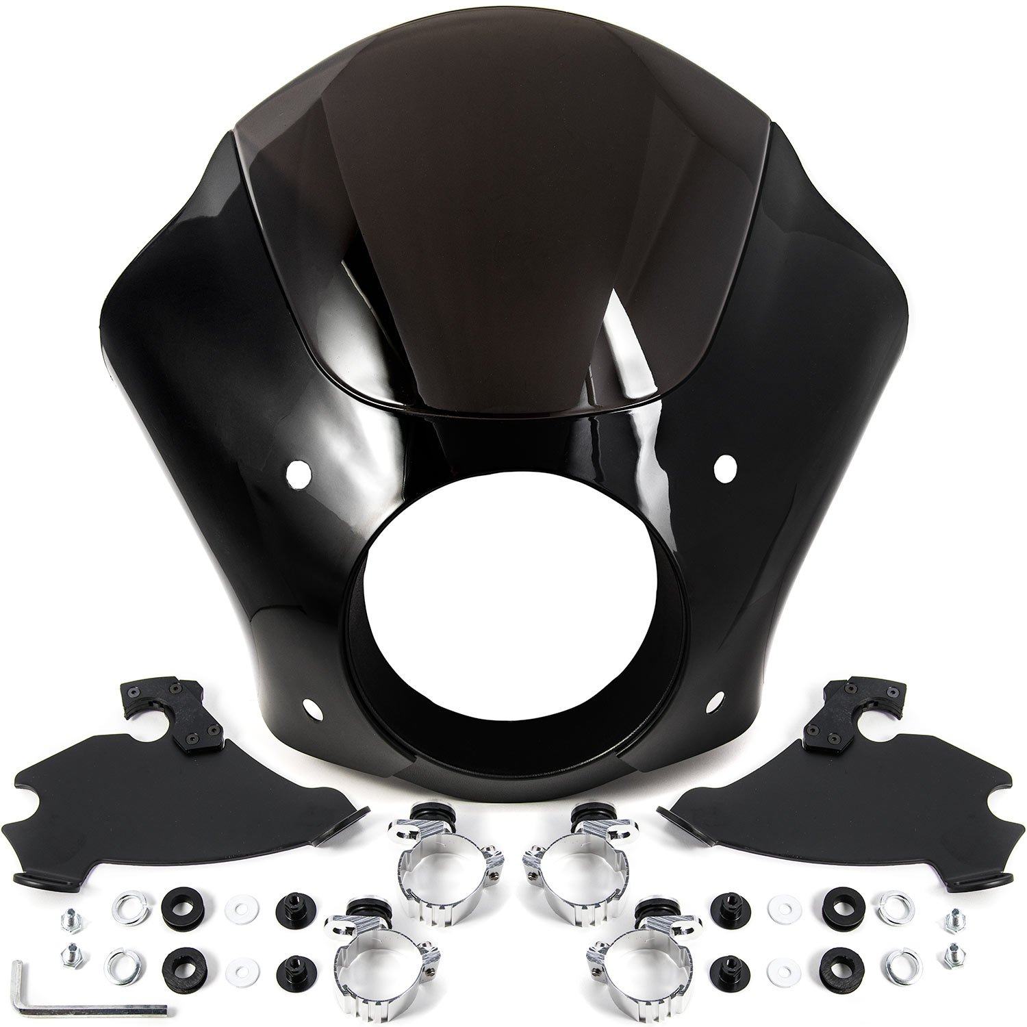 Krator Black & Smoke Quarter Fairing Windshield Kit with Fork Mounting Hardware - Compatible with Harley Davidson Sportster XLH883 (1986-2003) - Perfect for Wind Protection & Style Upgrade on Cruiser Motorcycles
