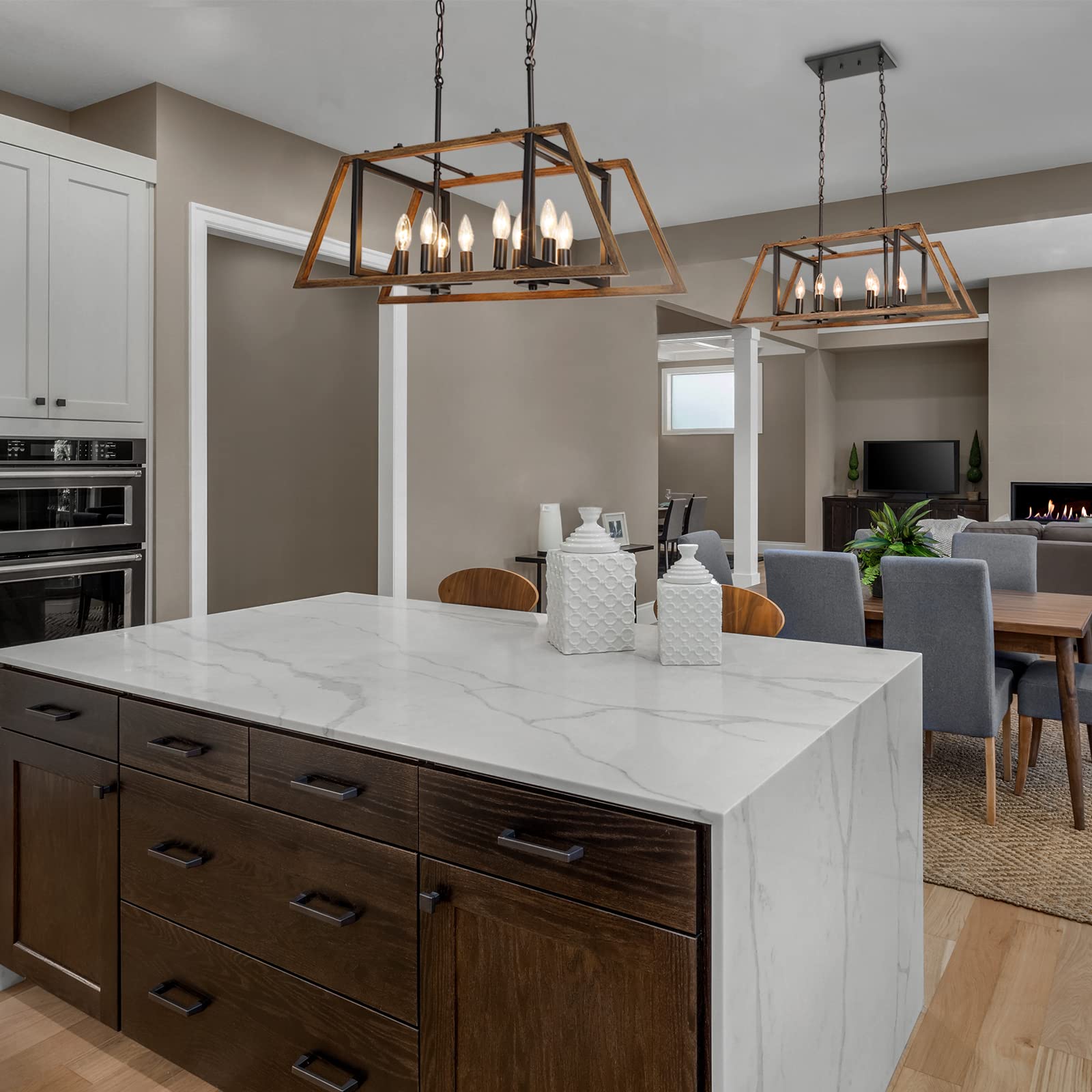 Rustic Farmhouse Chandelier - 8-Light Kitchen Island Pendant Lighting for Dining Room & Farmhouse Decor | Perfect for Country Style Kitchens, Breakfast Nooks, and Rustic Home Interiors