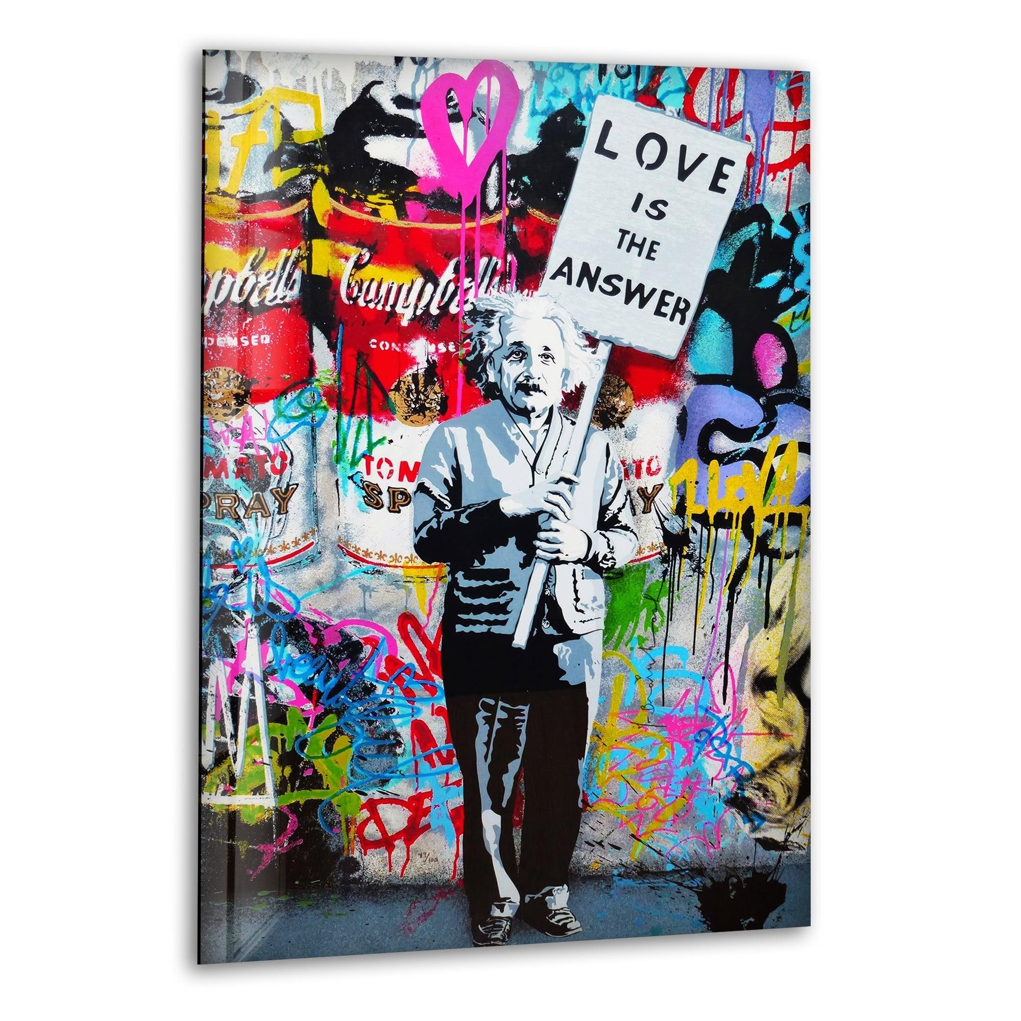 Banksy Einstein Graffiti Glass Wall Art - Modern Home Decor for Living Room, Office & Bedroom - Unique Street Art Inspired Glass Painting