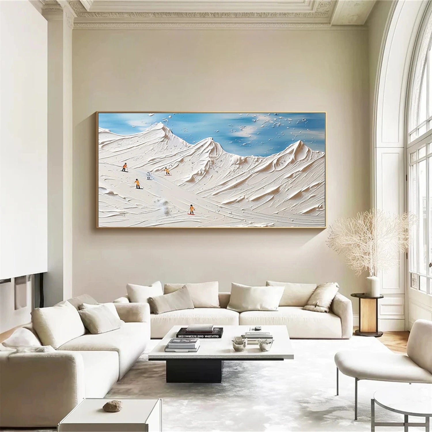 SP042 Skiing Sport Art Textured Canvas Painting - Perfect for Winter Home Decor & Ski Lodge Wall Art