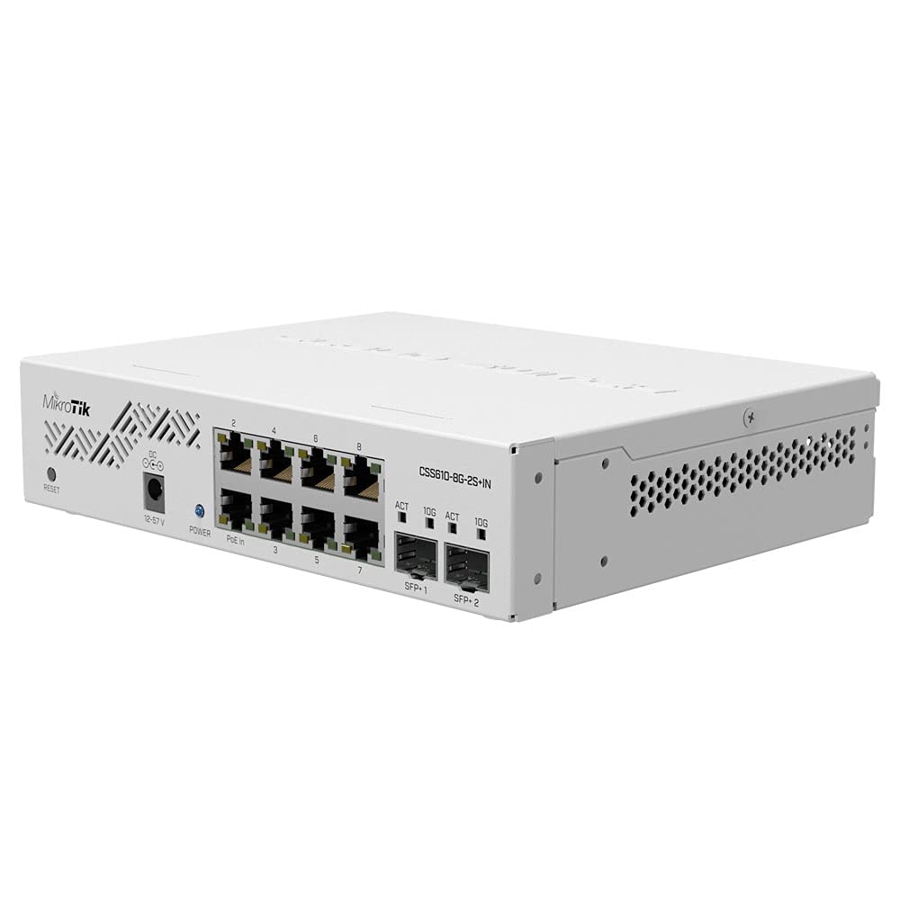 Mikrotik CSS610-8G-2S+ Cloud Smart Switch - 8 Port Gigabit Ethernet & 2 SFP+ 10G Fiber Ports with PoE-in | Ideal for Office Networks, Data Centers & High-Speed Connectivity