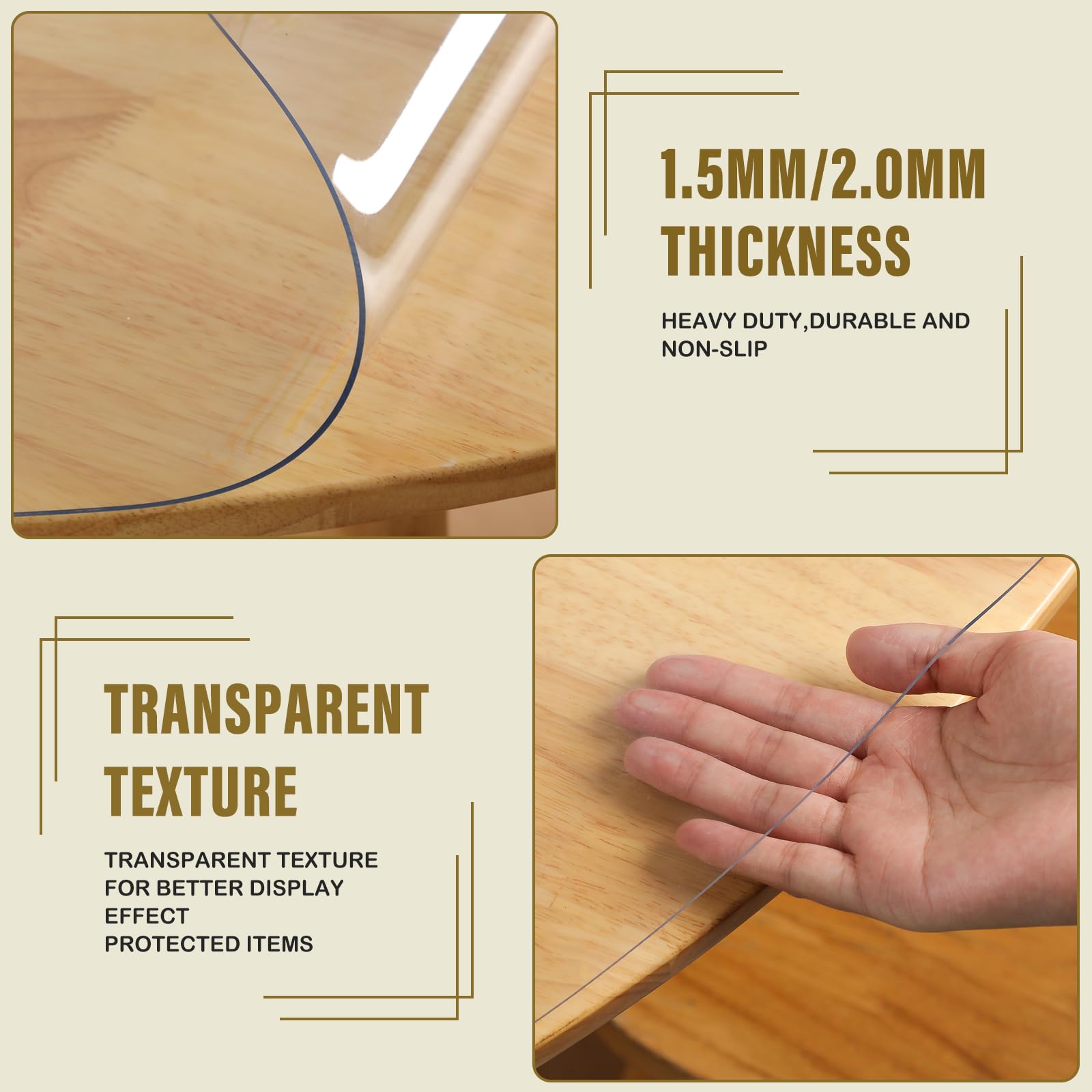 1.5mm Thick Clear PVC Round Table Cover 72 Inch - Waterproof & Oil Proof Plastic Table Protector for Dining Room, Coffee Table, Party, Outdoor Use - Durable Clear Round Tablecloth Desk Pad