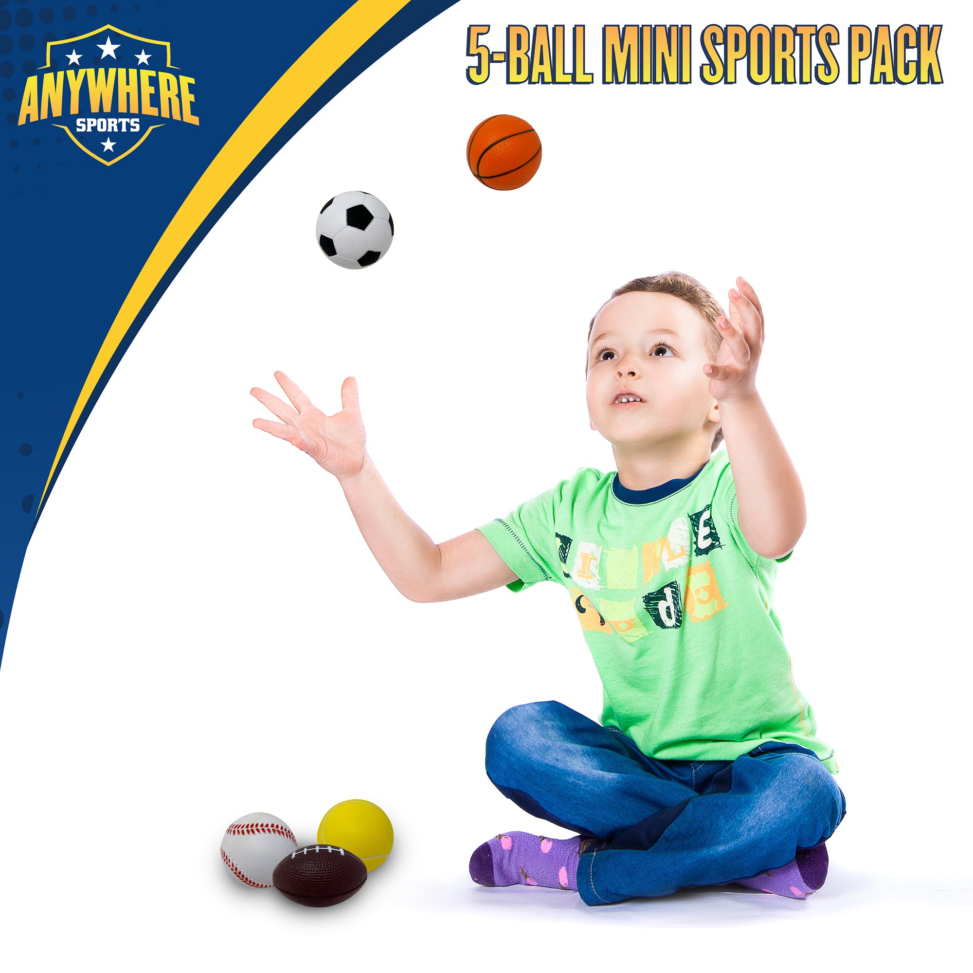 Anywhere Sports 5-Piece Mini Foam Ball Set for Kids Ages 3+ - Indoor & Outdoor Play, Backyard Games, Birthday Gifts