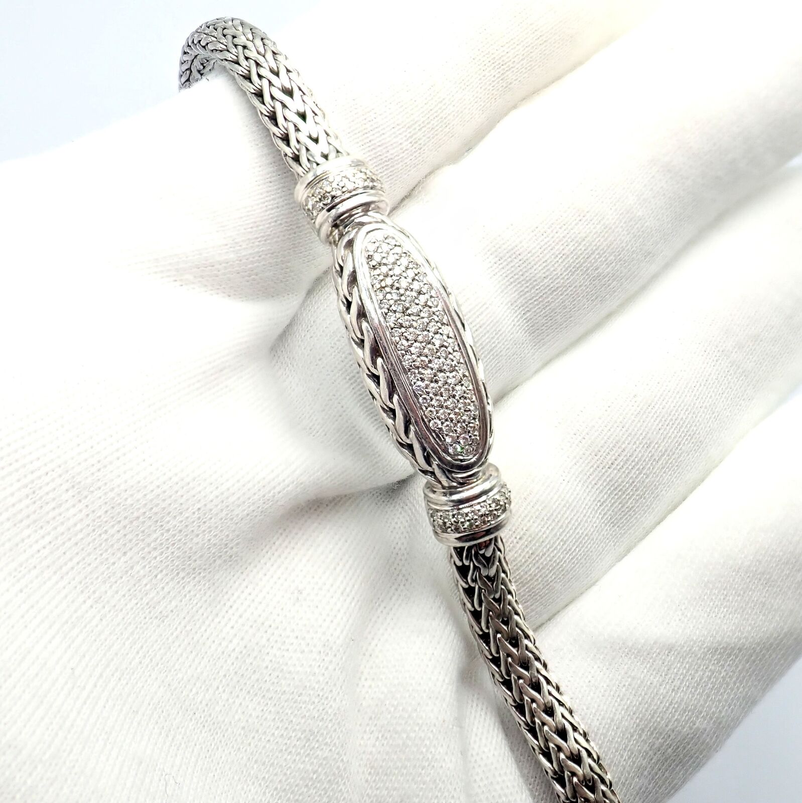 Authentic John Hardy Sterling Silver 18k Gold Plated 1 Carat Diamond Bracelet for Women - Size M - Perfect for Weddings, Anniversaries & Special Occasions