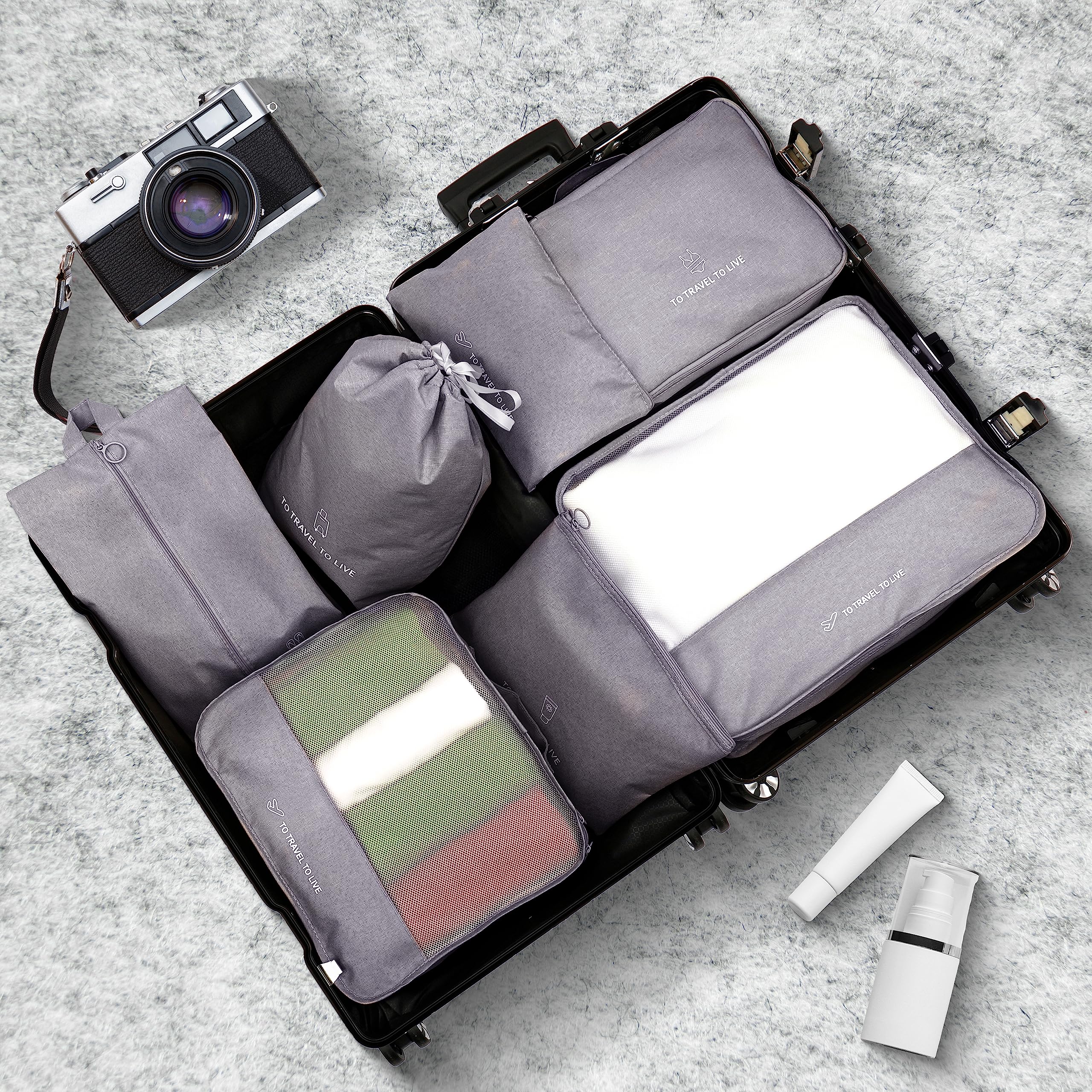 9-Piece Packing Cubes Set - Premium Travel Organizer for Luggage & Suitcases | Cruise Essentials & Vacation Must-Haves | Lightweight Packing Bags for Clothes & Accessories (Grey) - Perfect for Business Trips, Family Vacations & Backpacking Adventures