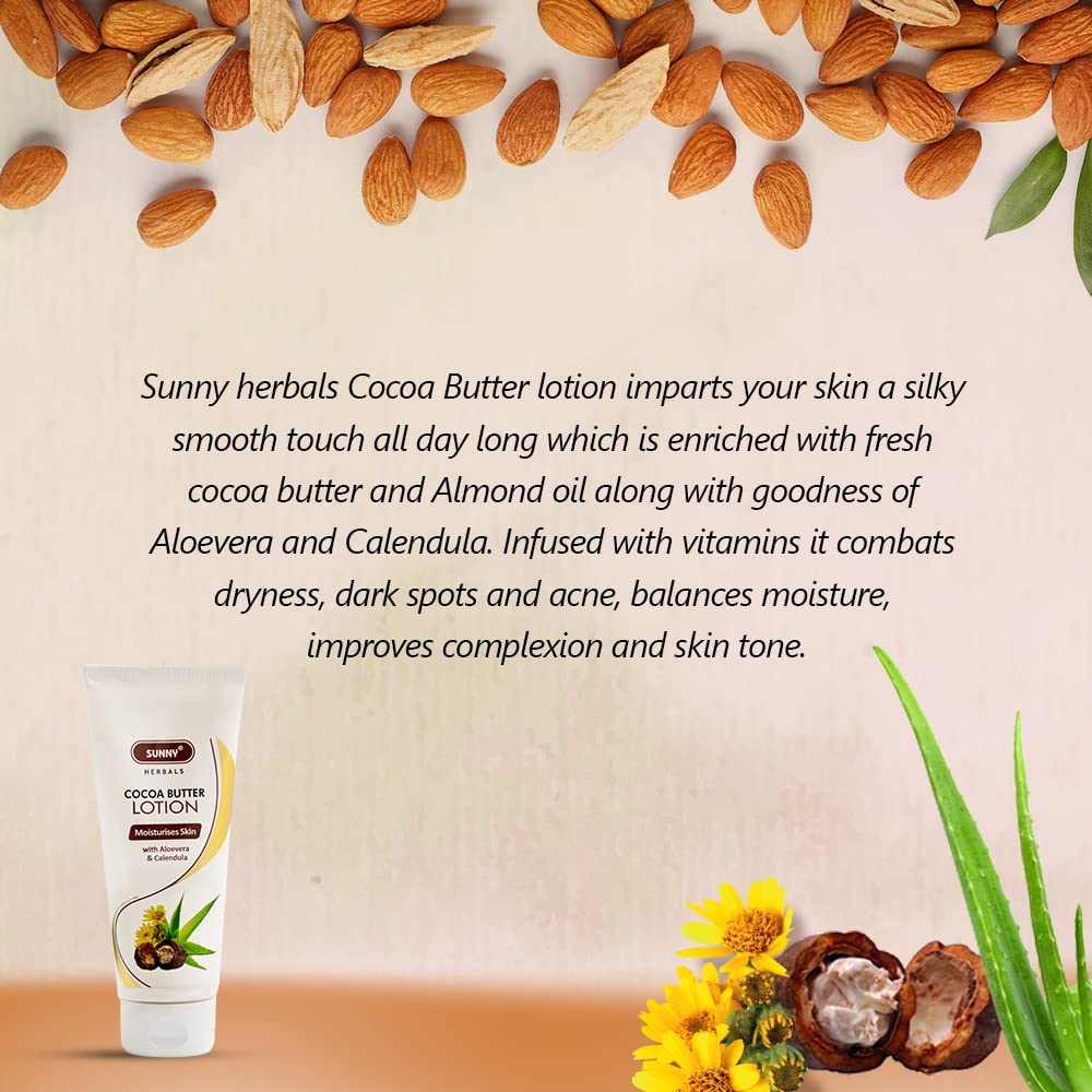 Sunny Cocoa Butter Body Lotion with Almond Oil - Deep Moisturizing & Skin Rejuvenation - Improves Moisture Absorption & Reduces Dark Circles - 100ml (Pack of 2) - Perfect for Dry Skin Care & Daily Hydration Routine
