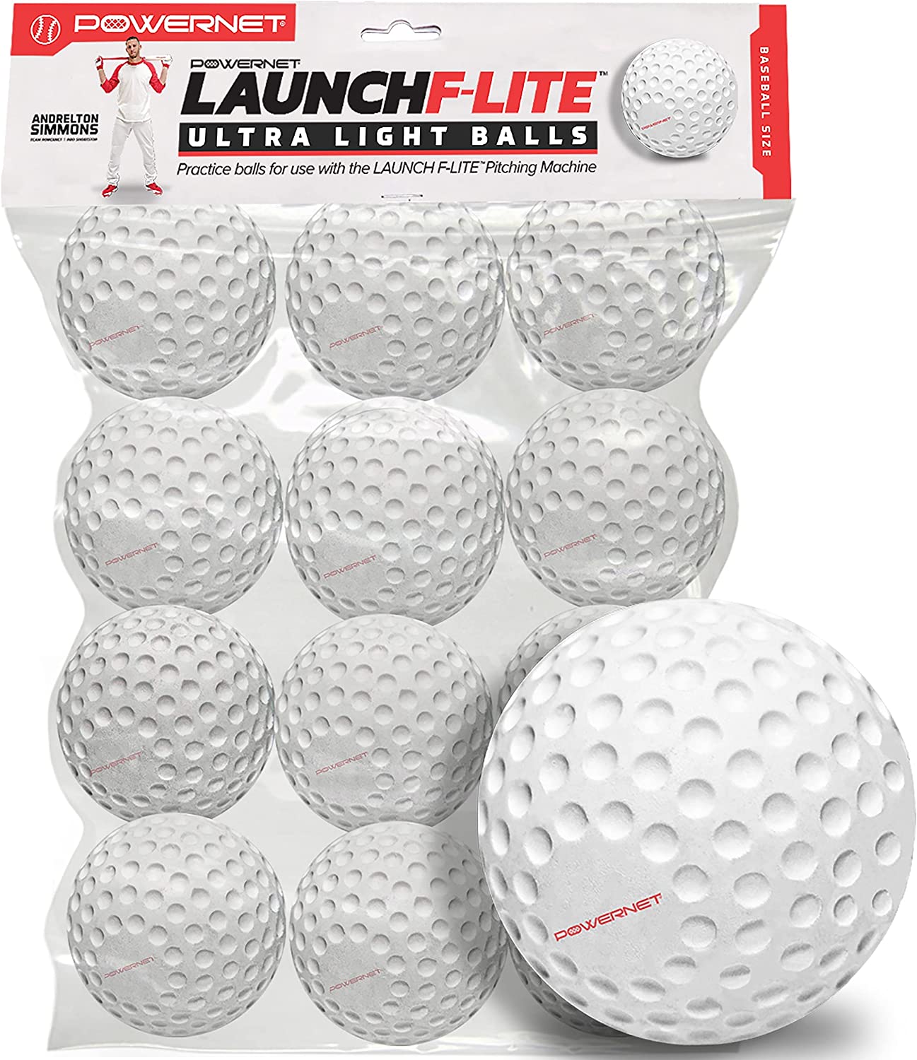 PowerNet Launch F Lite Ultra Light Dimpled Practice Baseballs for Pitching Machines | Perfect for Training, Batting Practice & Softball Drills | Indoor & Outdoor Use