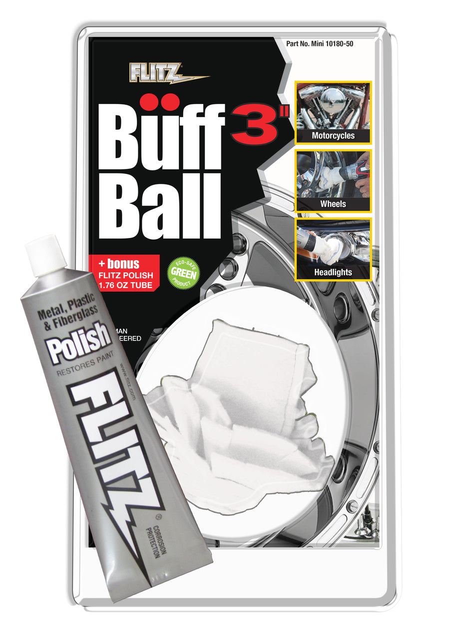 3 Inch Flitz Buff Ball with FREE Tube of Flitz Polish - Perfect for Car Detailing, Metal Polishing & Jewelry Cleaning (High-Speed Rotary Tool Accessory)
