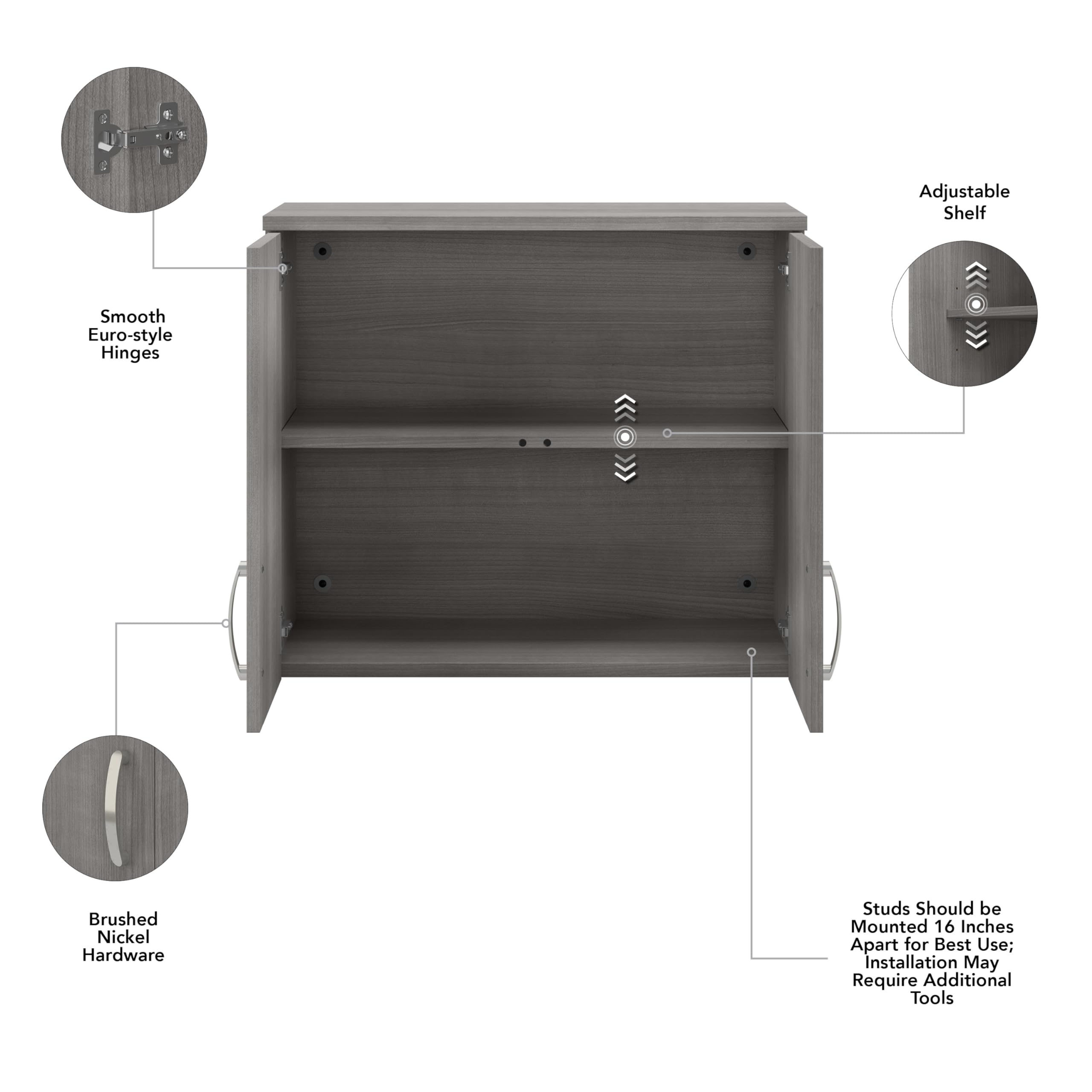 Bush Business Furniture Universal Storage Closet Wall Cabinet with Doors & Shelves - Platinum Gray | Office Organization, Home Storage & Closet Solution