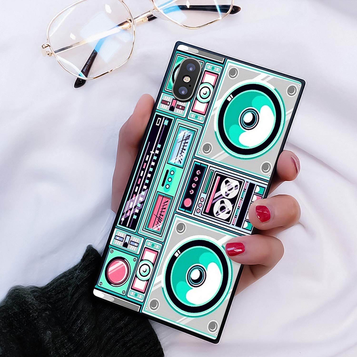 iPhone Xs Max Case - Slim Soft TPU Square Edge Protective Cover with Retro Cassette Player Design for Men, Women, Boys & Girls | Perfect for Daily Use, Travel & Gift Giving