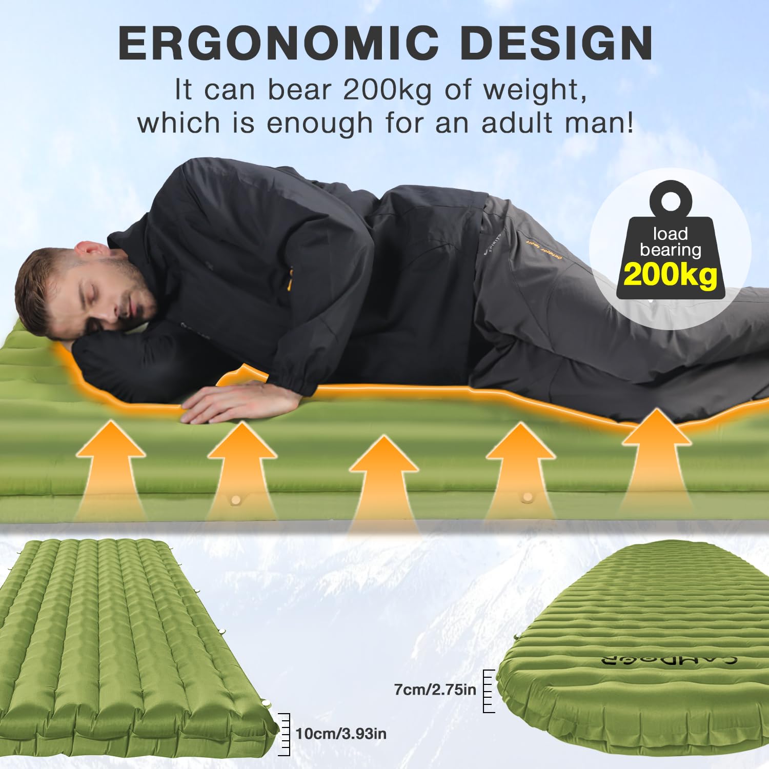 Ultralight Sleeping Pad for Camping - 6.8 R-Value Insulated Camping Mattress for Hiking, Backpacking & Outdoor Adventures | Patchable & Includes Inflatable Bag | Perfect for Cold Weather Camping & Backcountry Expeditions