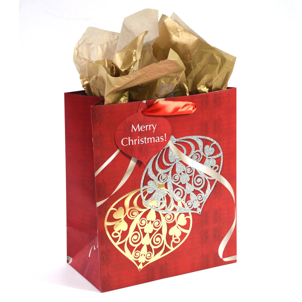 Large Glittering Christmas Ornaments - Hotstamp/Glitter Gift Bags (Set of 1 Design) - Perfect for Holiday Decorations & Party Favors